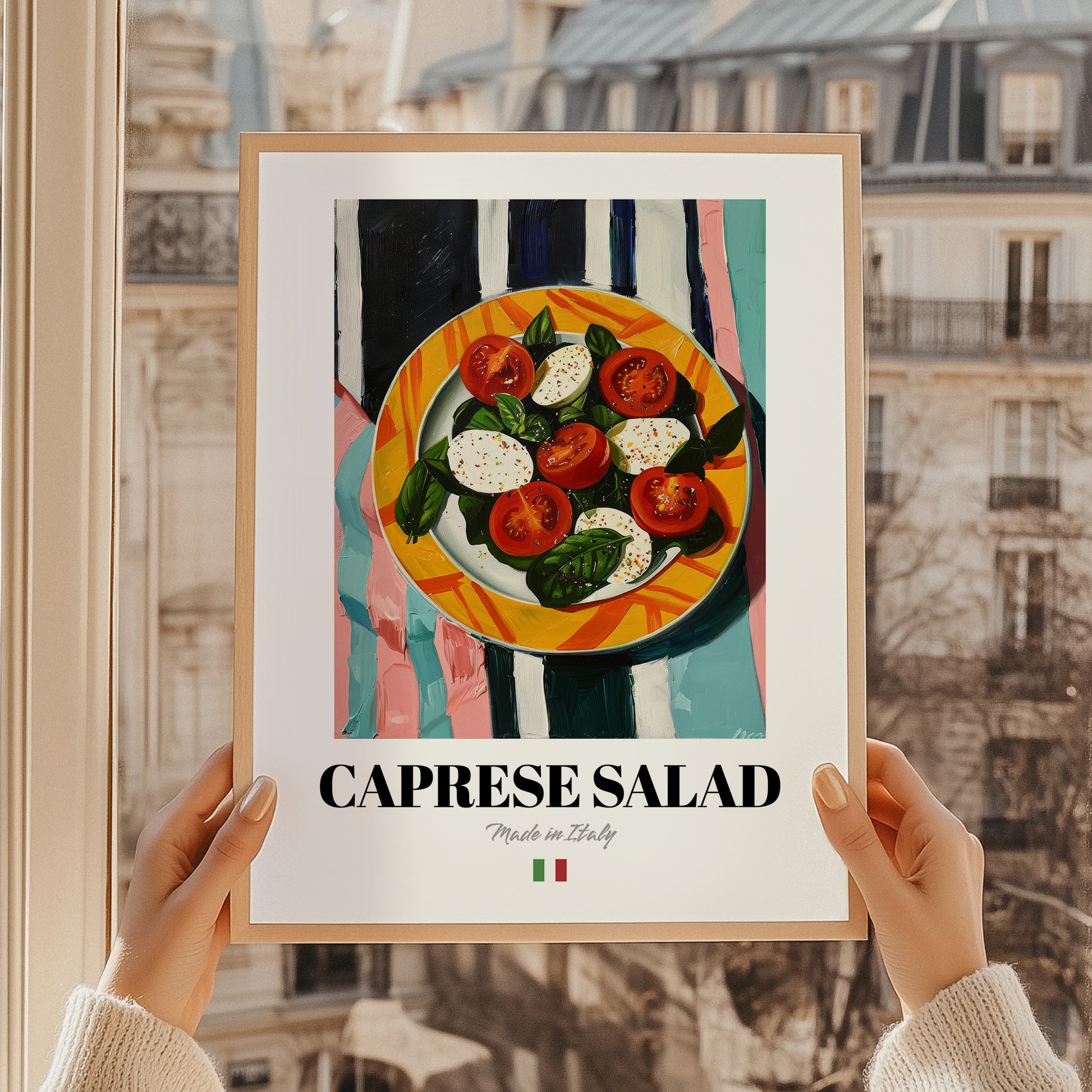 Caprese Salad – Italian Salad Dish, Restaurant Wall Art, styled in a charming Paris street view