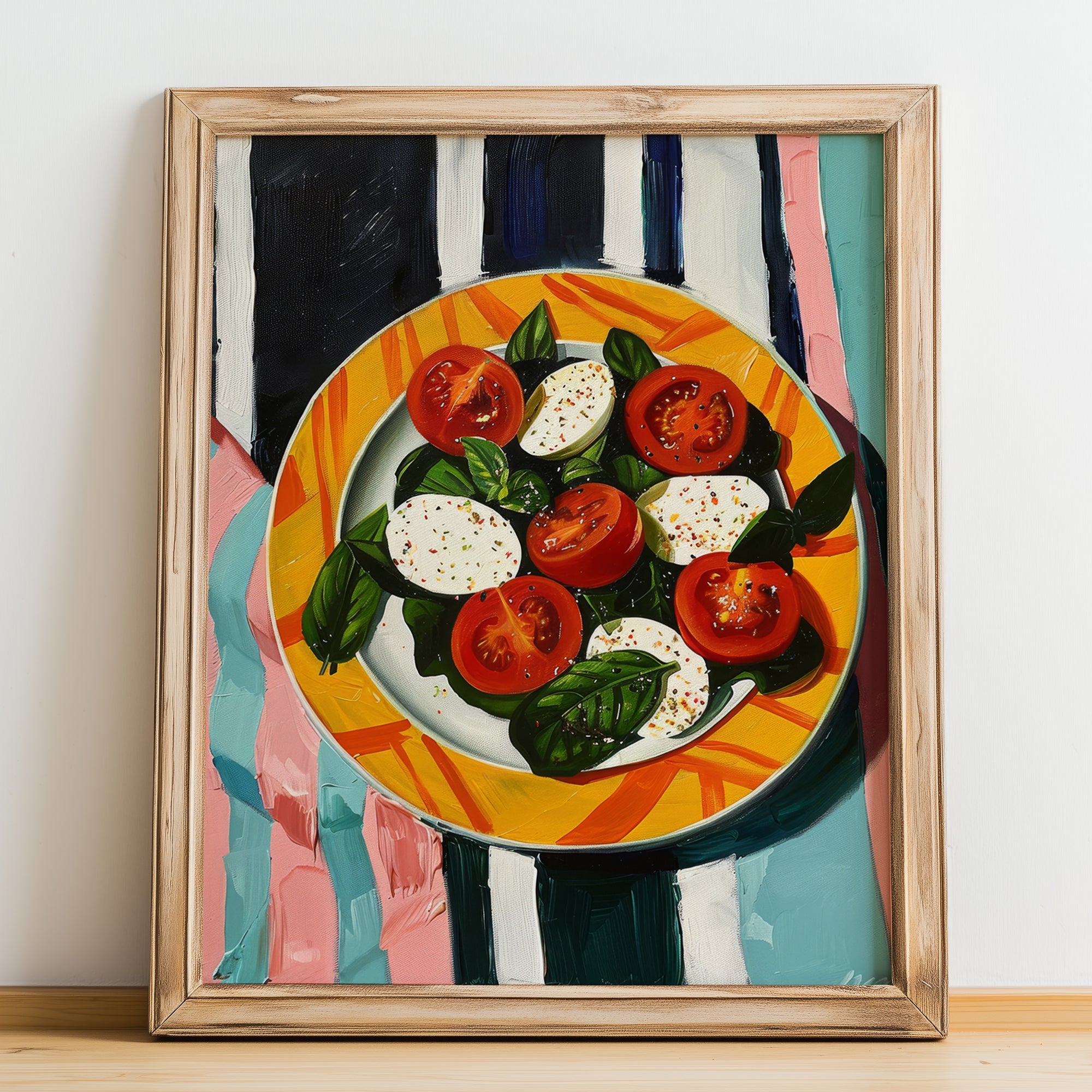 Caprese Salad – Italian Salad Dish, Restaurant Wall Art, no-text version framed in wood