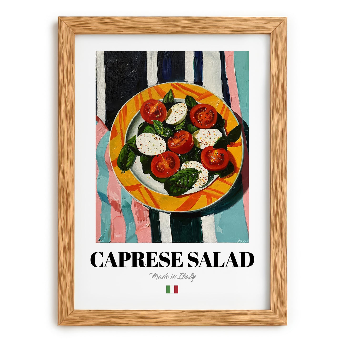 Caprese Salad – Italian Salad Dish, Restaurant Wall Art, set in oak frame