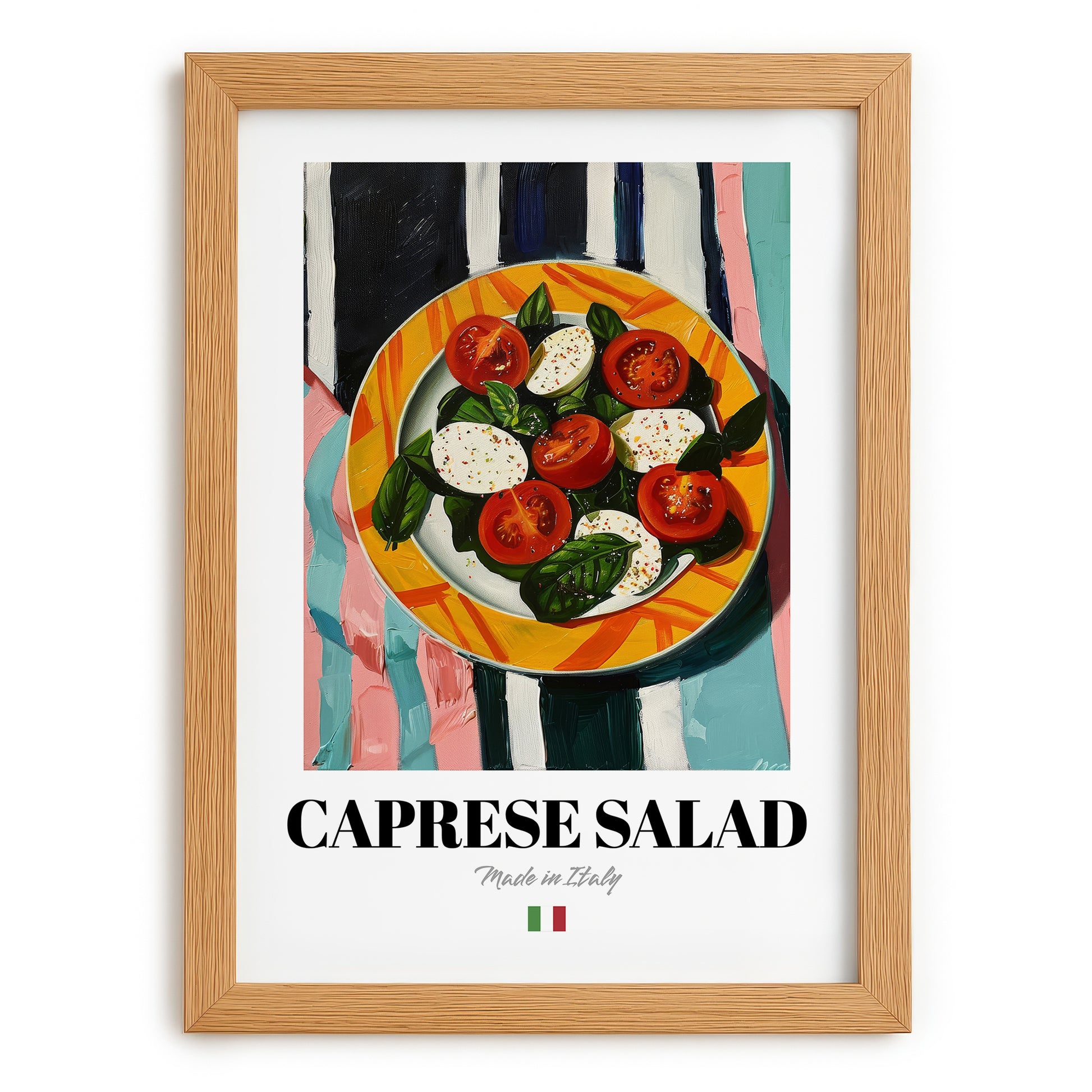 Caprese Salad – Italian Salad Dish, Restaurant Wall Art, set in oak frame