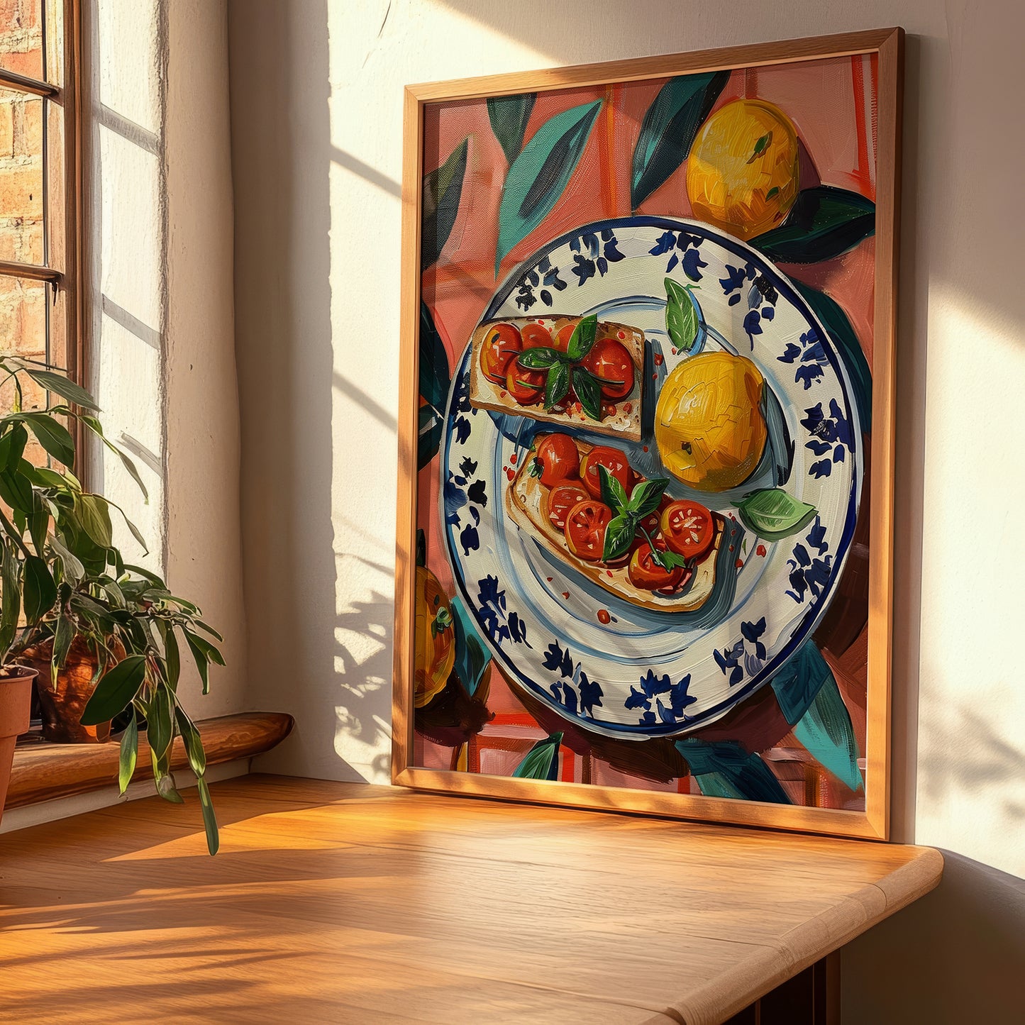 Bruschetta – Italian Snack Dish, Farmhouse Kitchen Illustration, clean layout with no caption