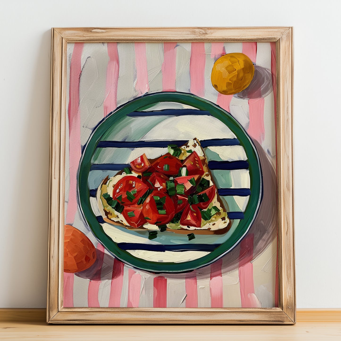 Bruschetta – Italian Snack Dish, Fine Dining Restaurant Print, no-text version framed in wood