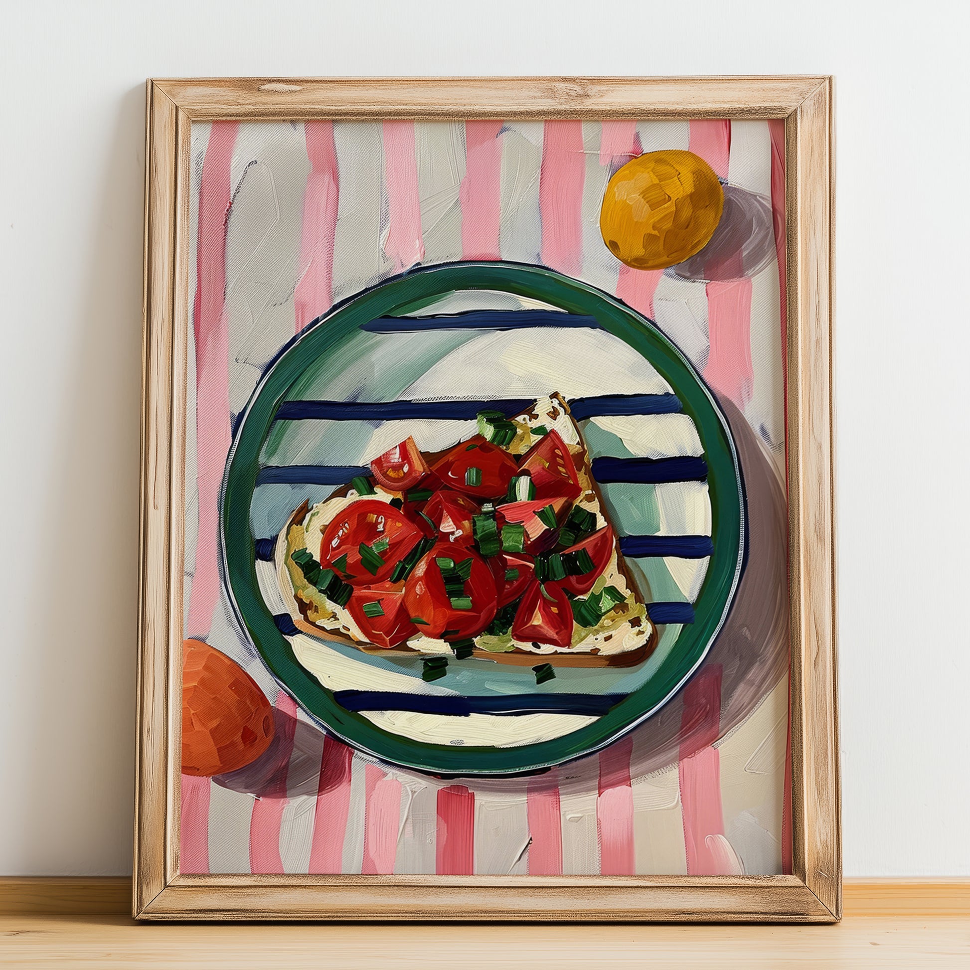 Bruschetta – Italian Snack Dish, Fine Dining Restaurant Print, no-text version framed in wood