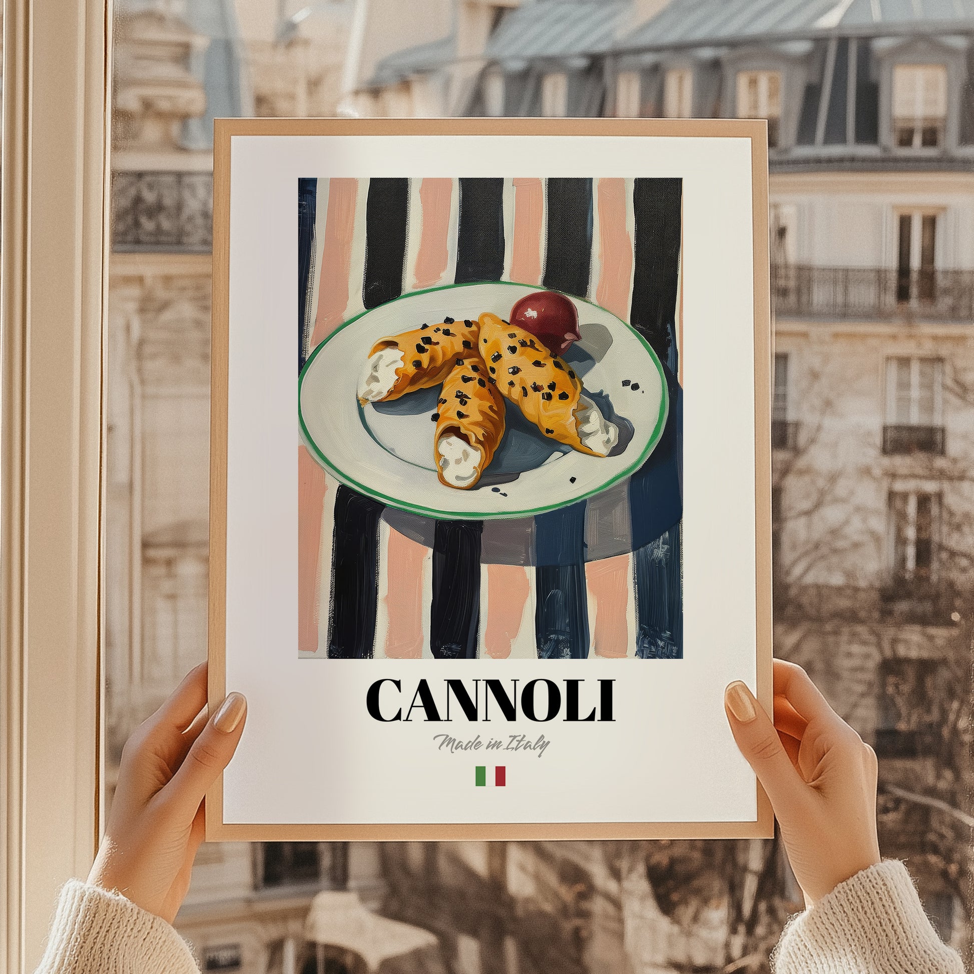 Cannoli – Italian Dessert Dish, Café Poster, styled in a charming Paris street view