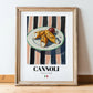 Cannoli – Italian Dessert Dish, Café Poster, in wooden frame leaning on the floor