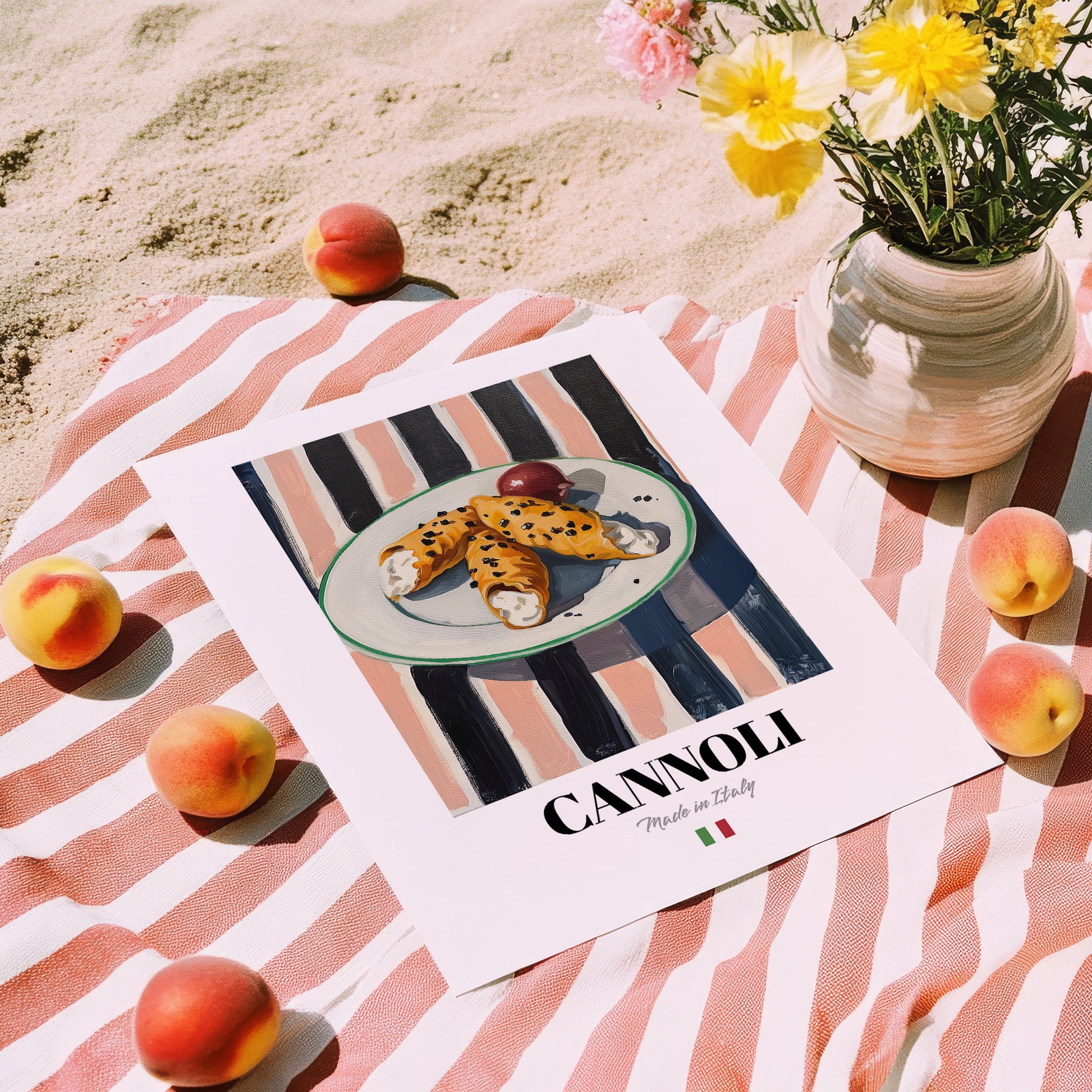 Cannoli – Italian Dessert Dish, Café Poster, unframed on coastal sand