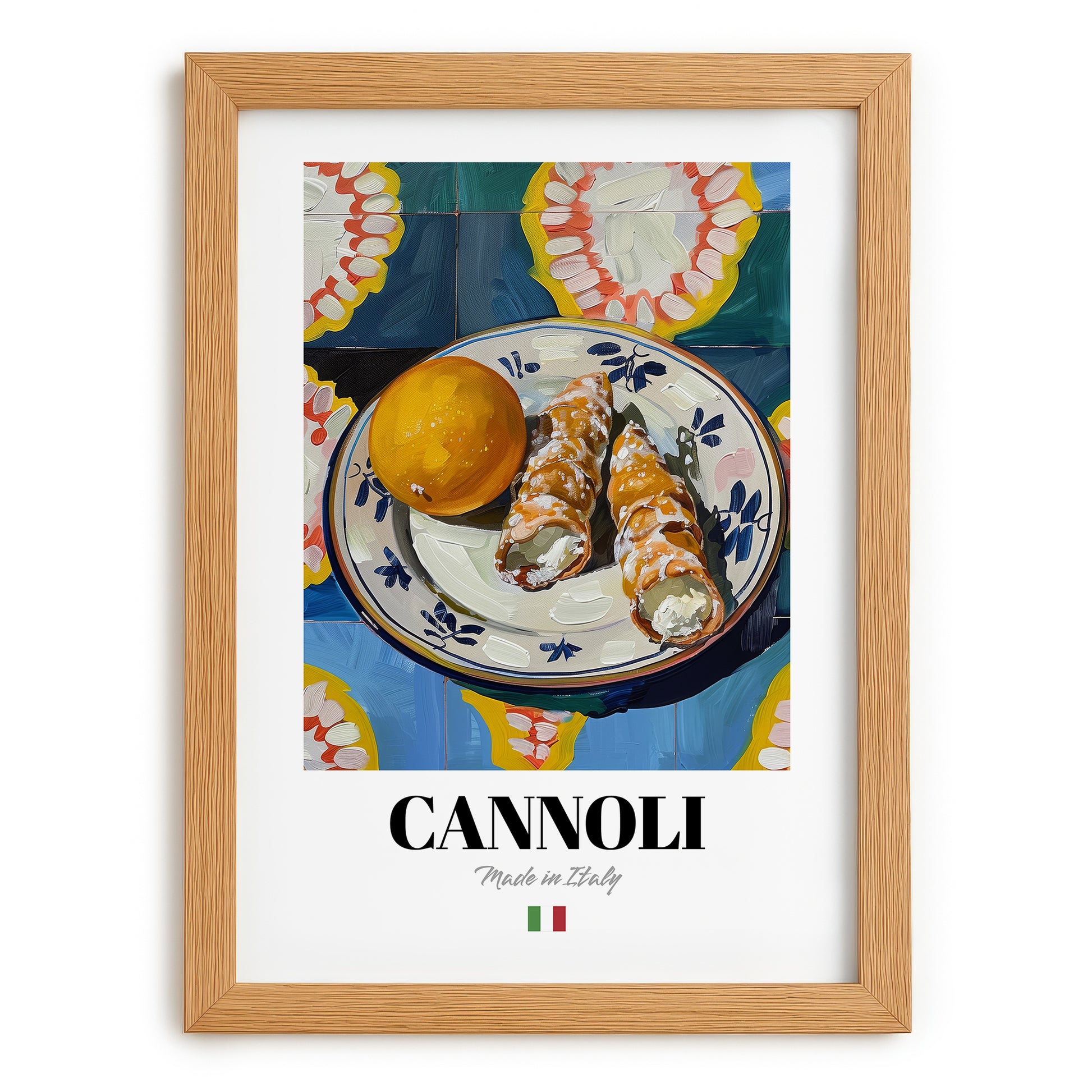 Cannoli – Italian Dessert Dish, Bistro Print, set in oak frame