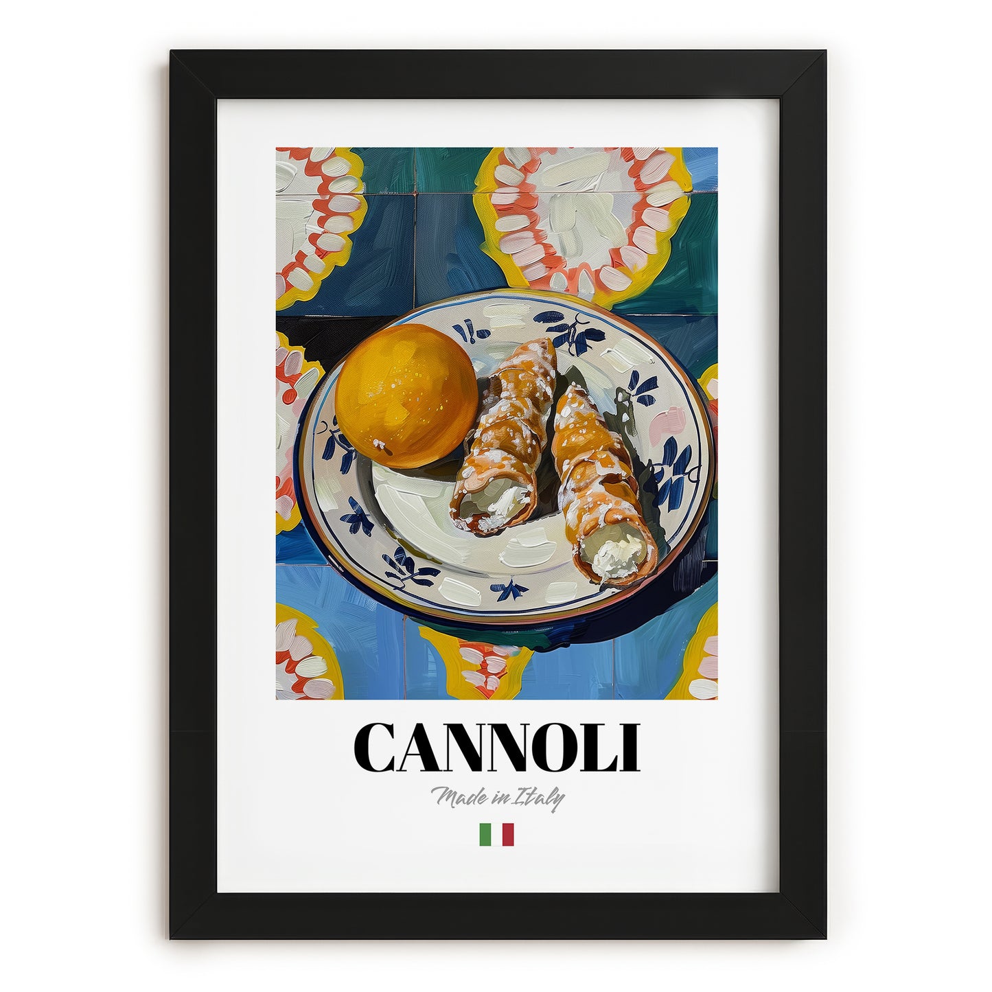 Cannoli – Italian Dessert Dish, Bistro Print, in sleek black frame