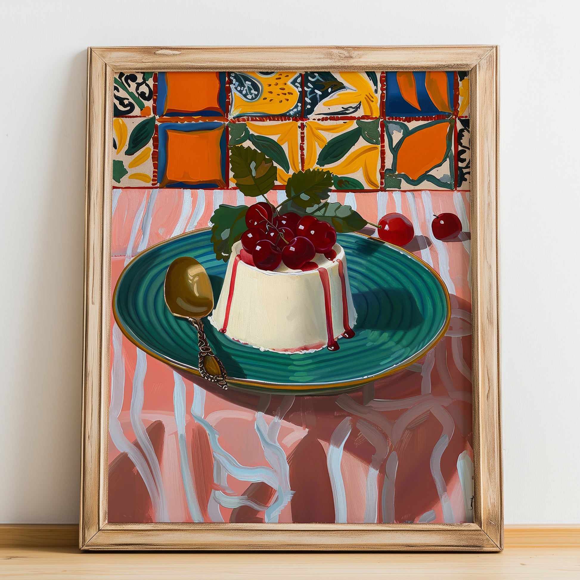 Panna Cotta – Italian Dessert Dish, Tavern Print, no-text version framed in wood