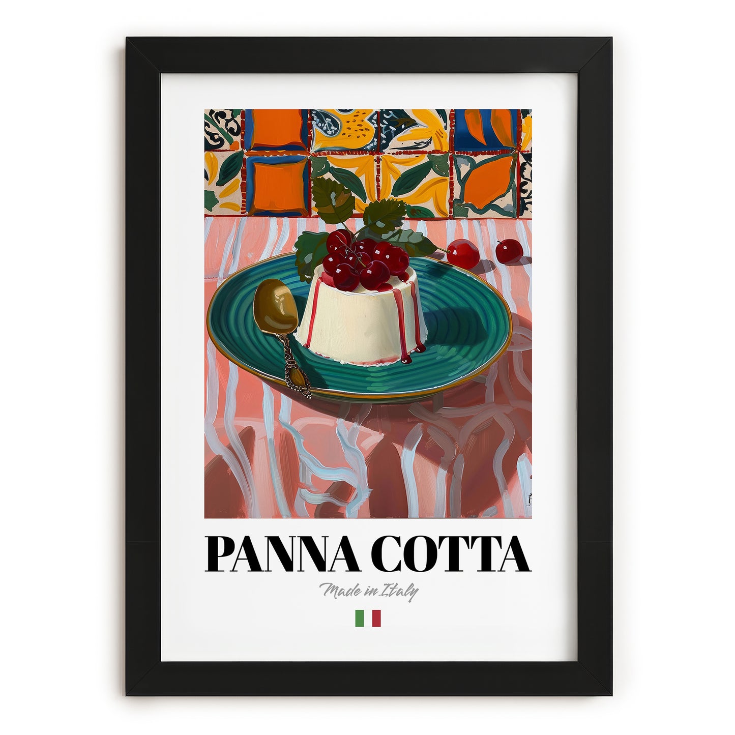 Panna Cotta – Italian Dessert Dish, Tavern Print, in sleek black frame