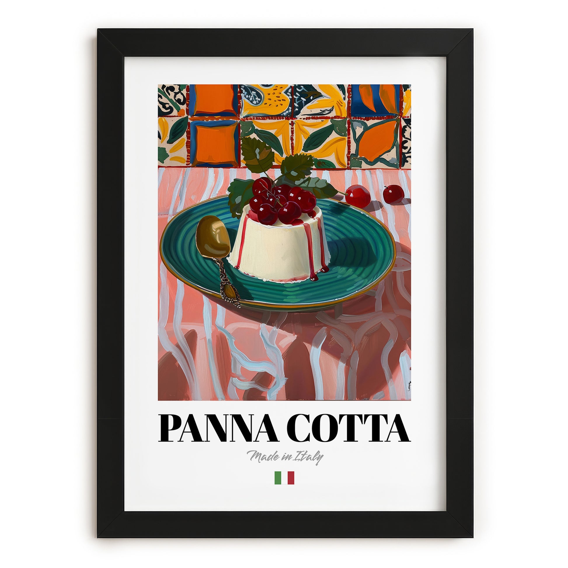Panna Cotta – Italian Dessert Dish, Tavern Print, in sleek black frame