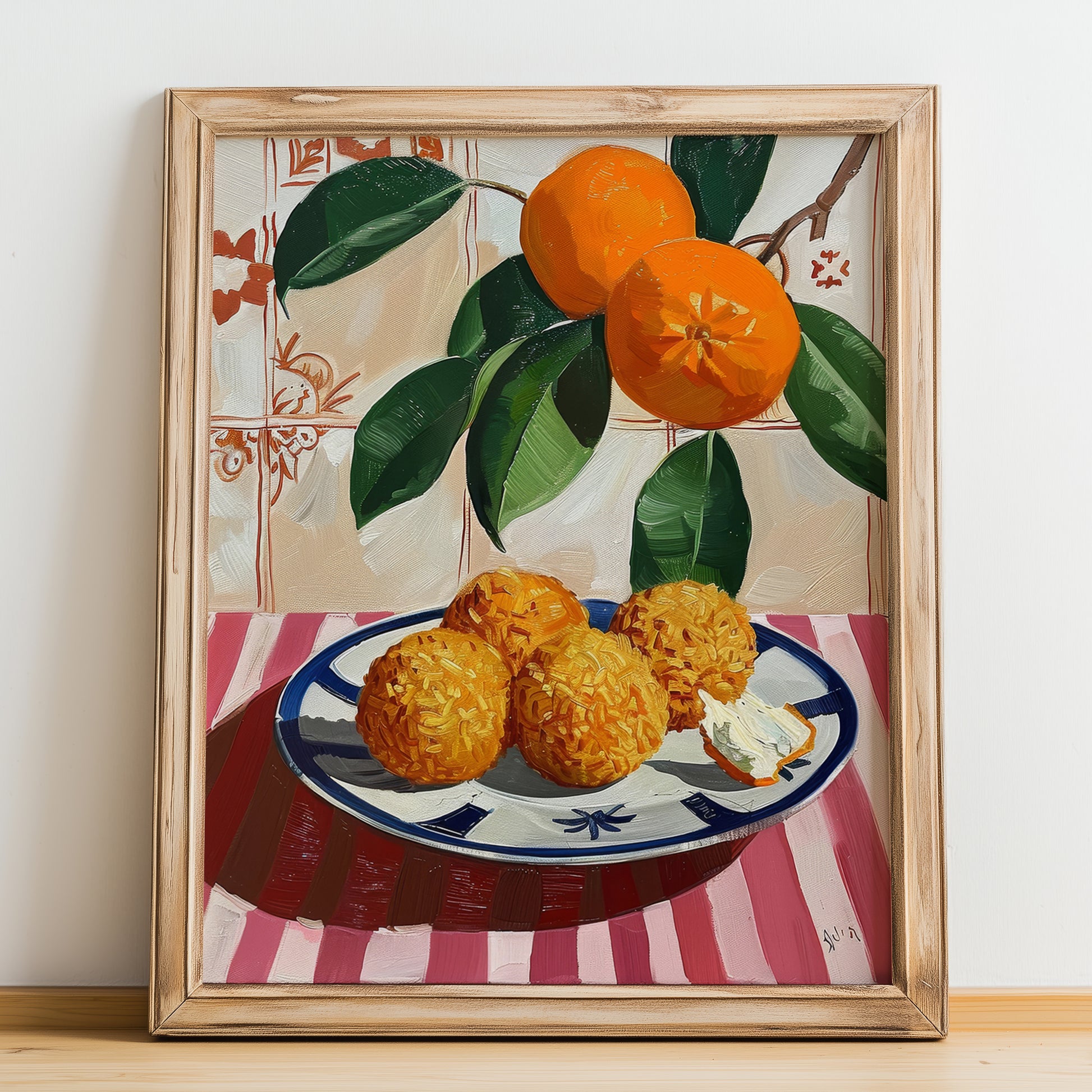 Arancini – Italian Snack Dish, Food Bar Painting, no-text version framed in wood
