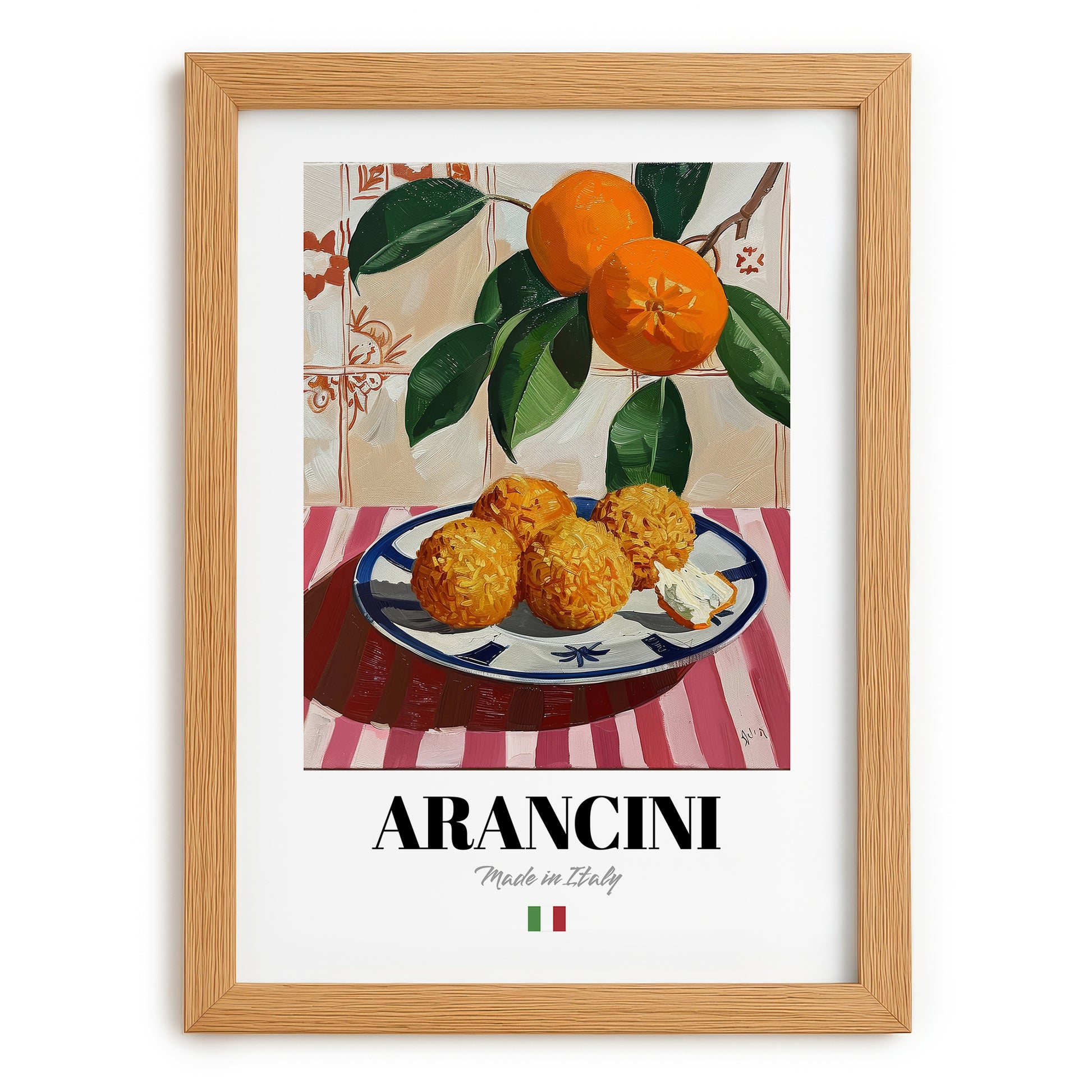 Arancini – Italian Snack Dish, Food Bar Painting, set in oak frame