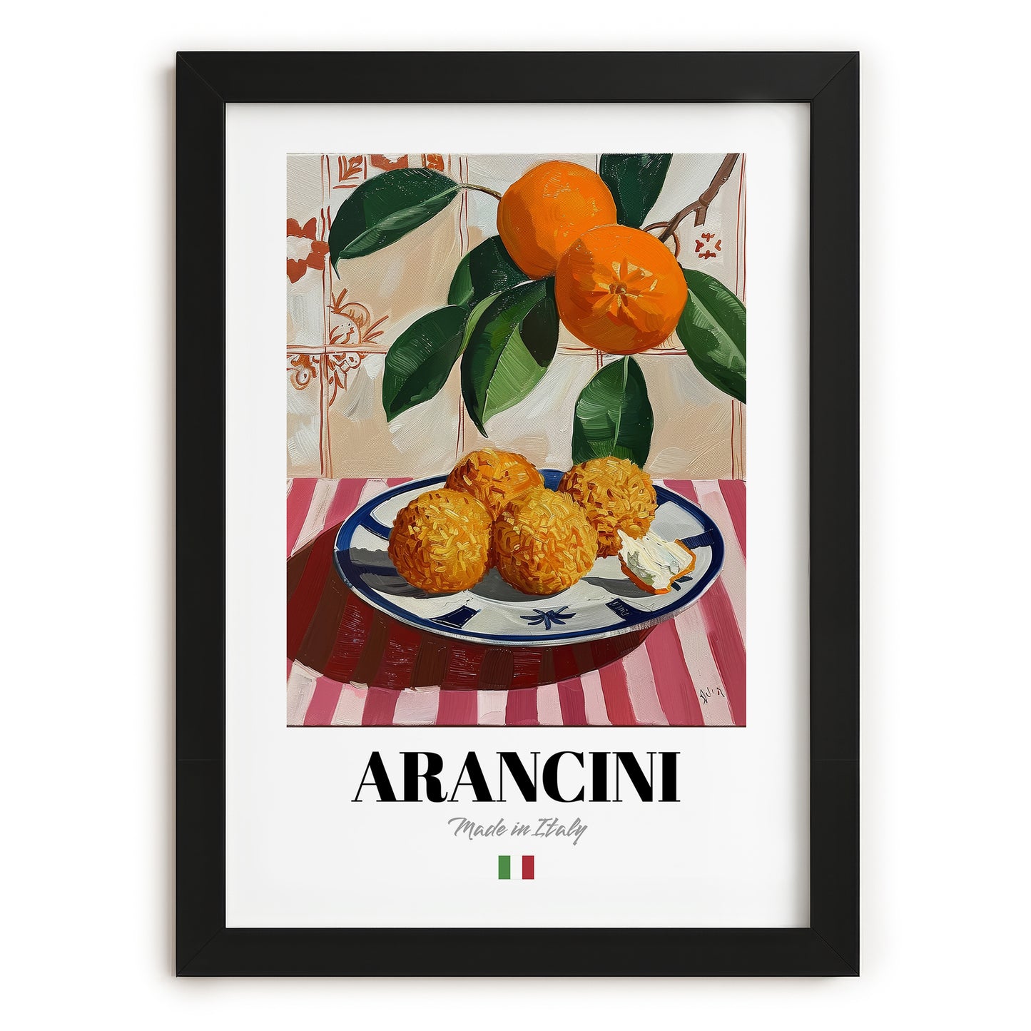 Arancini – Italian Snack Dish, Food Bar Painting, in sleek black frame