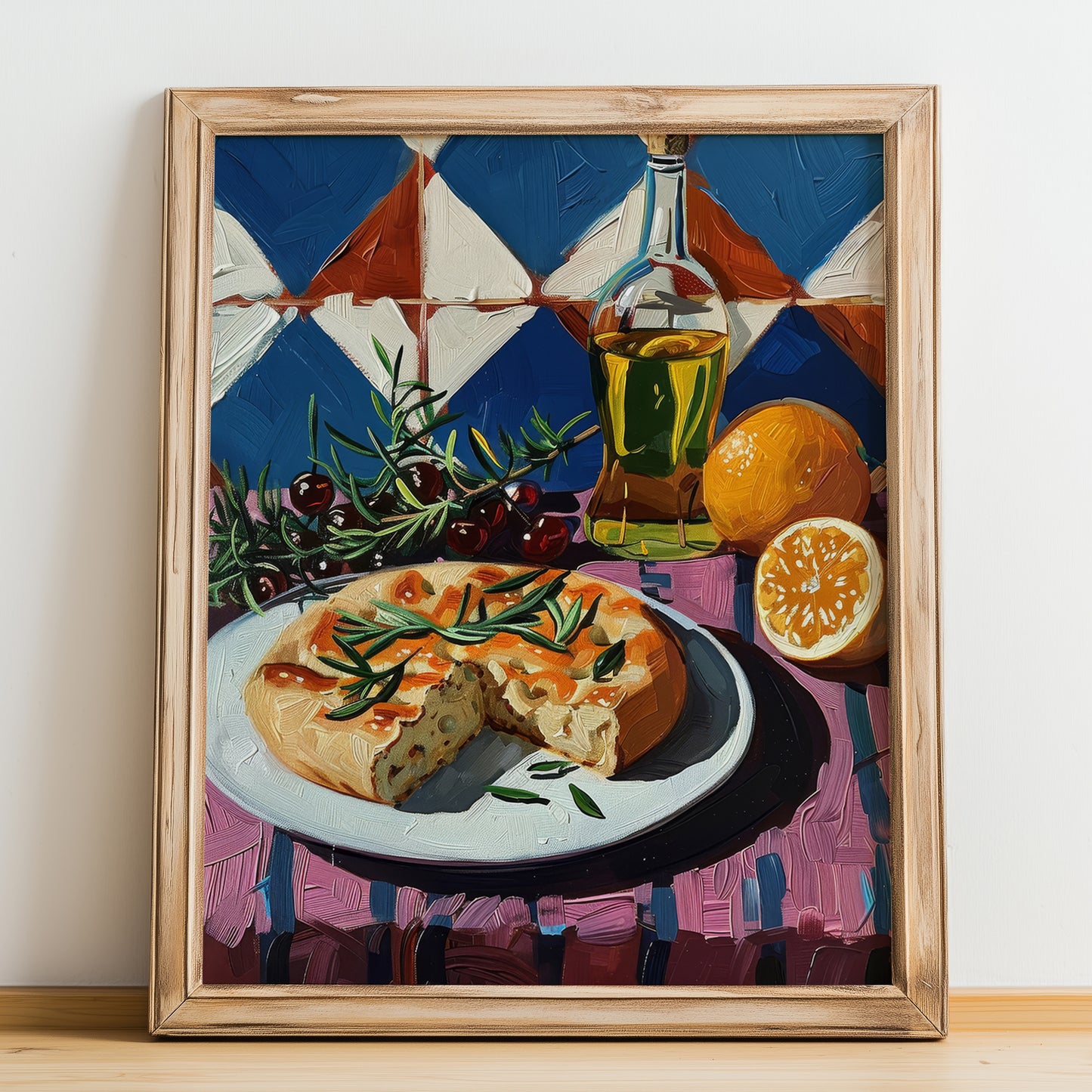 Focaccia – Italian Bread Dish, Tavern Poster, no-text version framed in wood