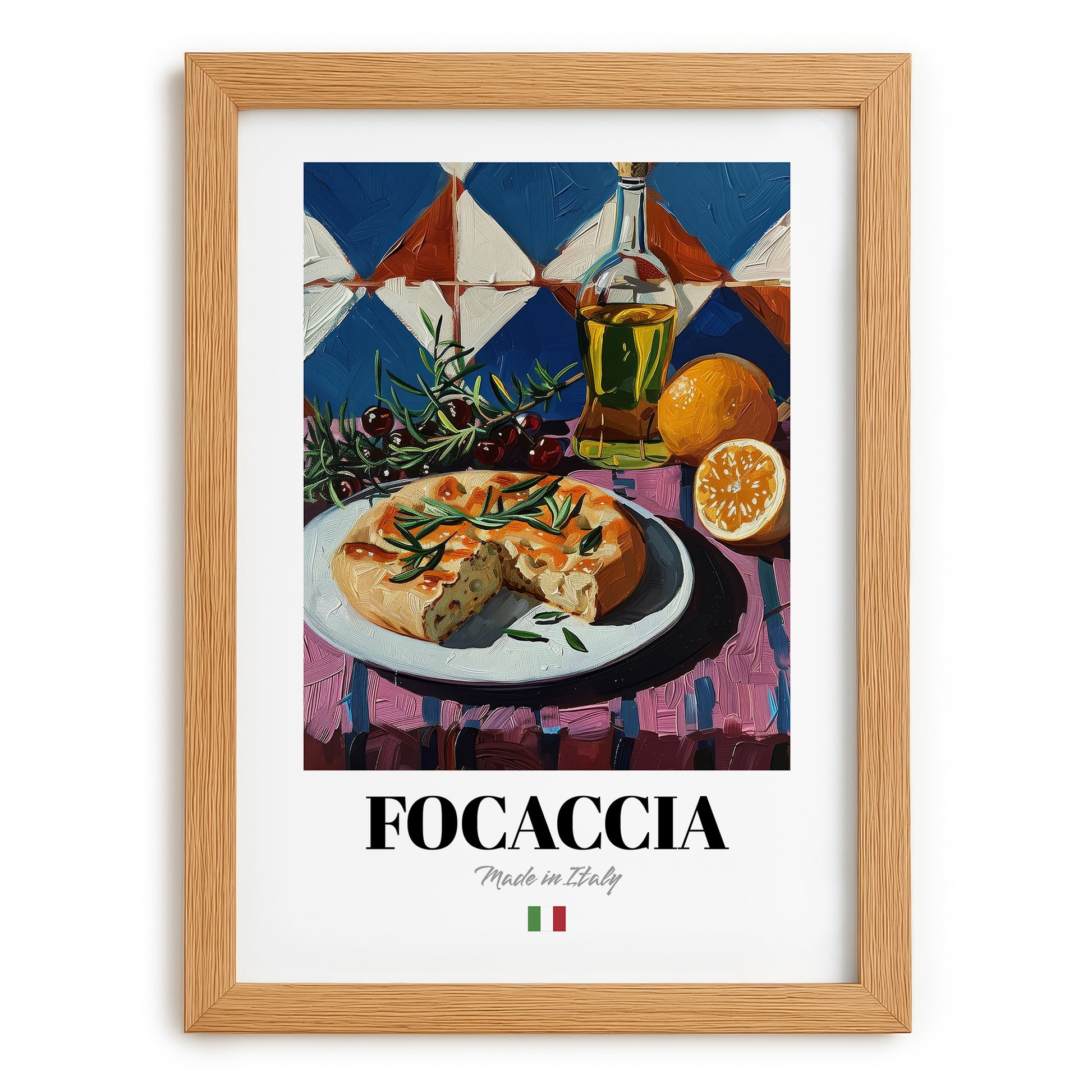 Focaccia – Italian Bread Dish, Tavern Poster, set in oak frame
