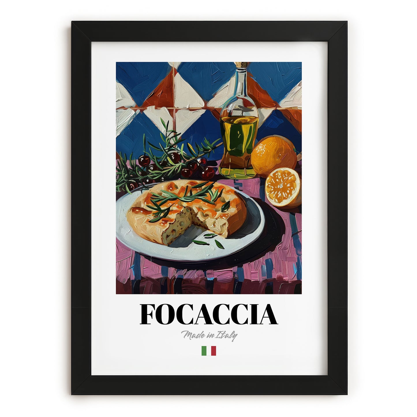 Focaccia – Italian Bread Dish, Tavern Poster, in sleek black frame