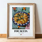 Focaccia – Italian Bread Dish, Café Poster, in wooden frame leaning on the floor