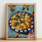 Focaccia – Italian Bread Dish, Café Poster, no-text version framed in wood