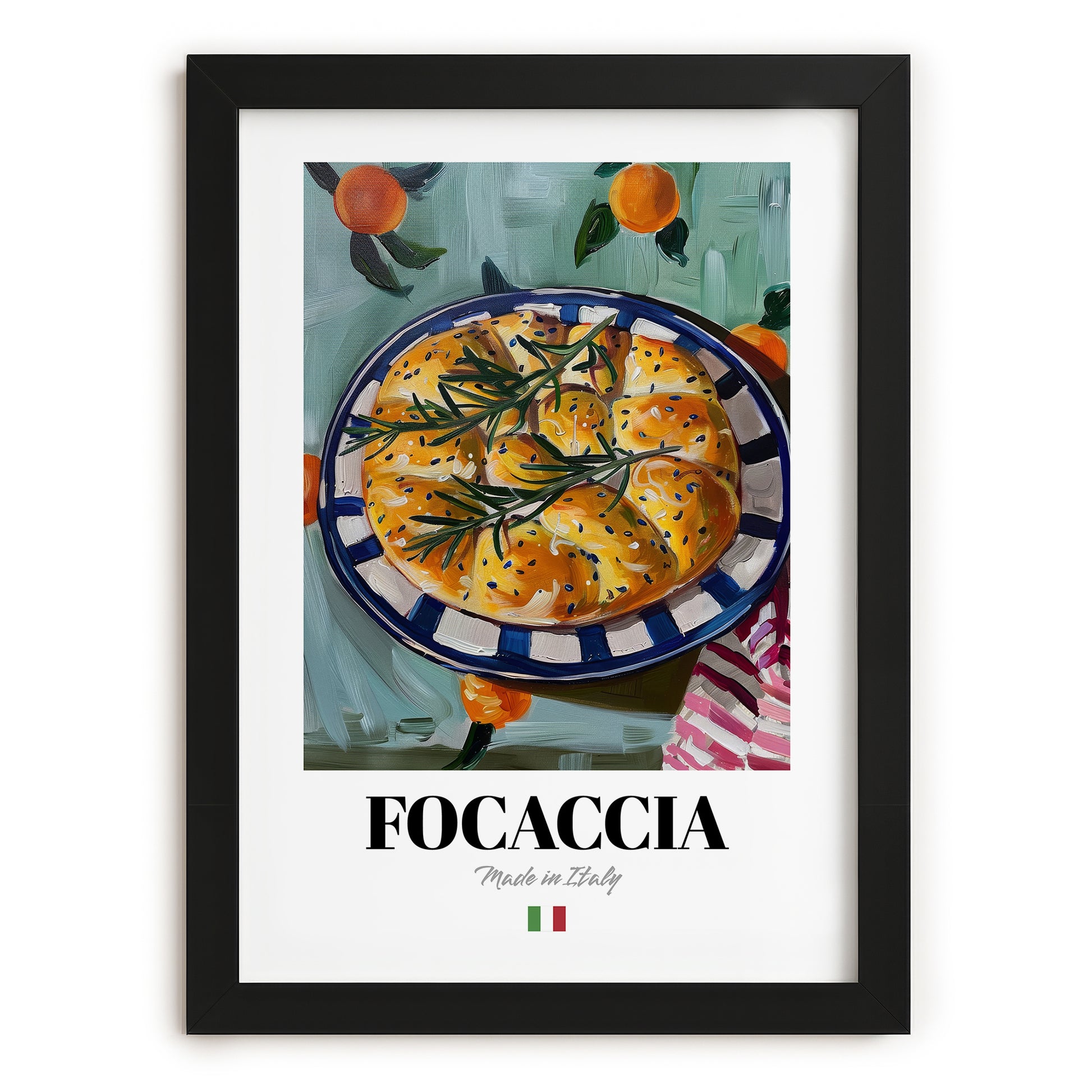 Focaccia – Italian Bread Dish, Café Poster, in sleek black frame
