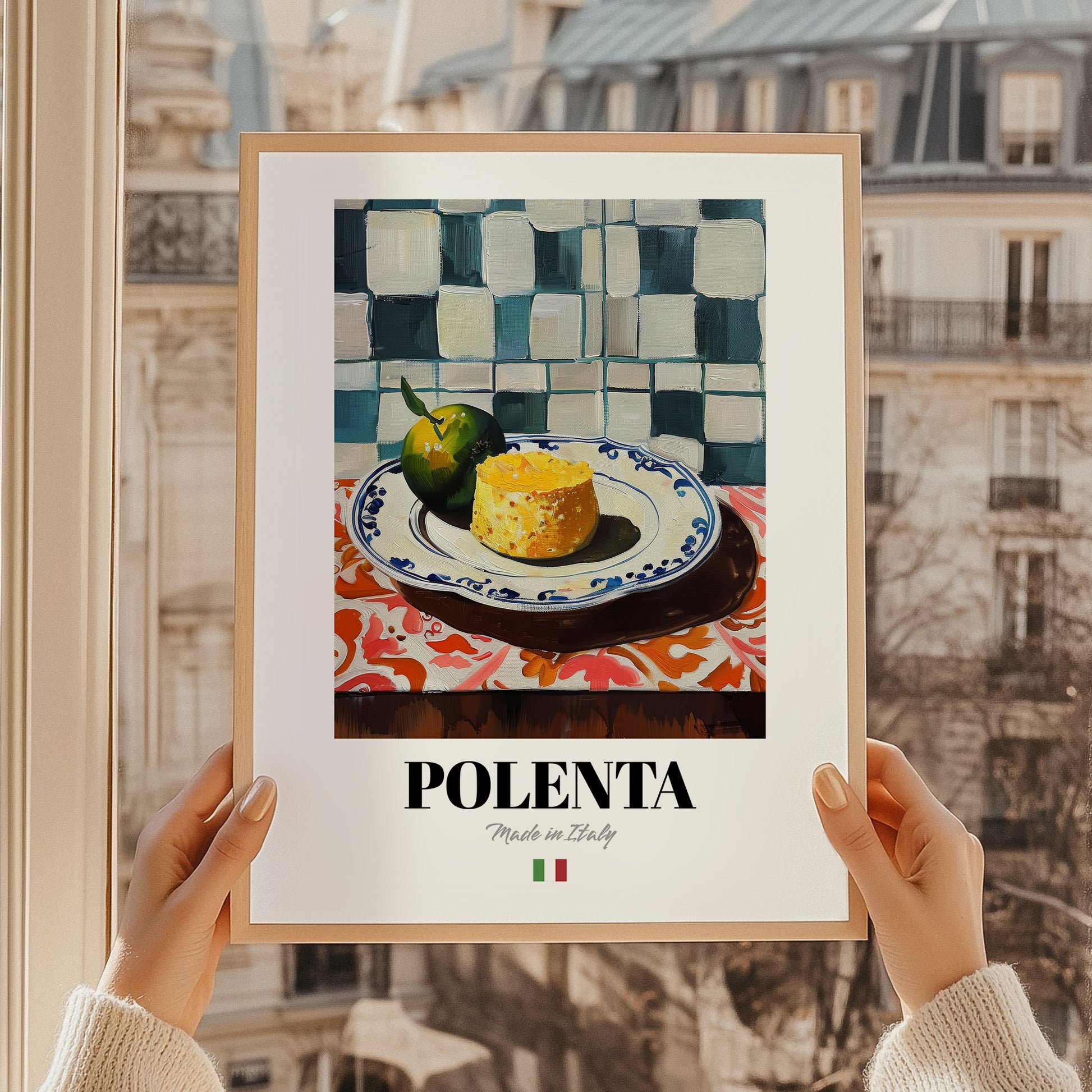Polenta – Italian Dish, Café Poster, styled in a charming Paris street view