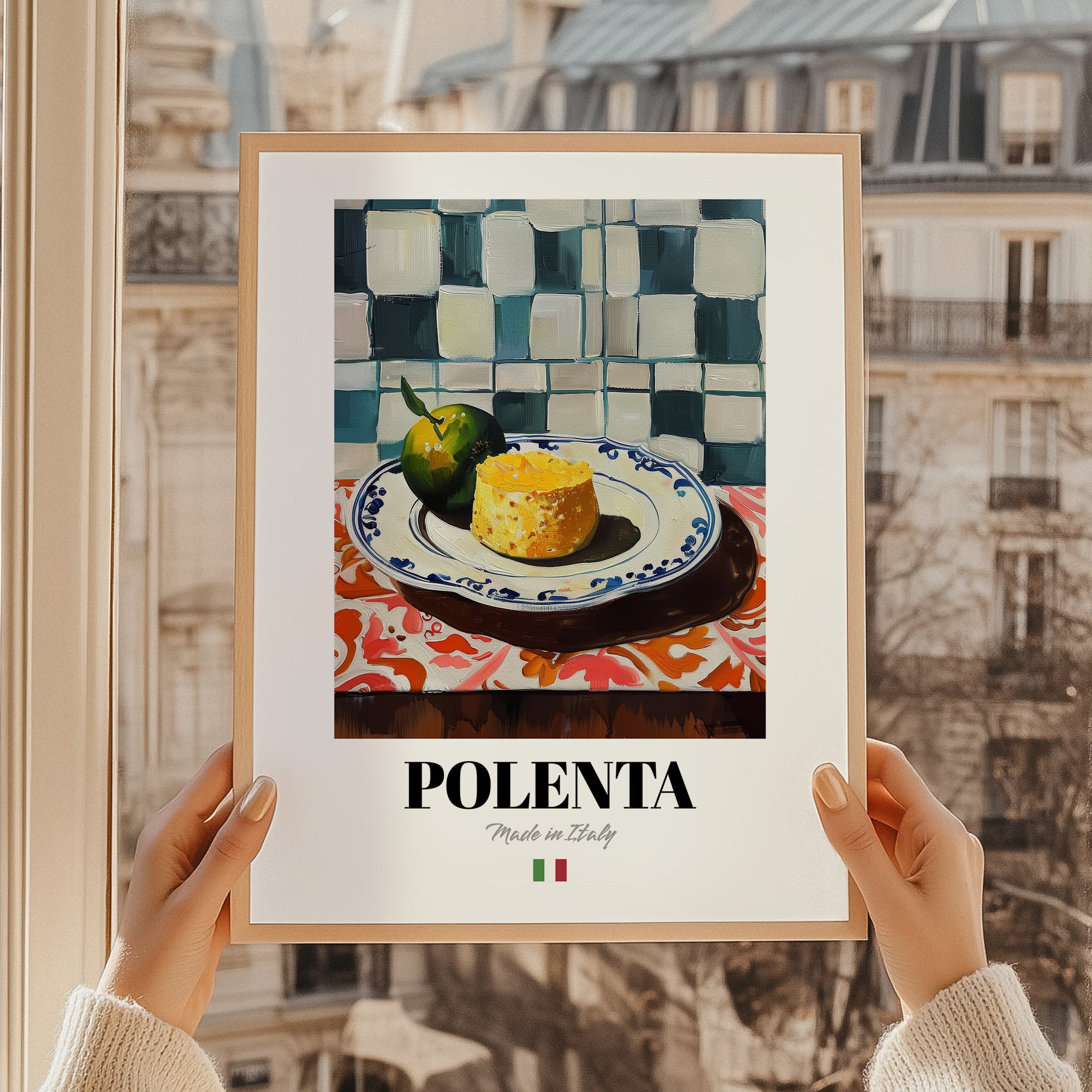 Polenta – Italian Dish, Café Poster, styled in a charming Paris street view