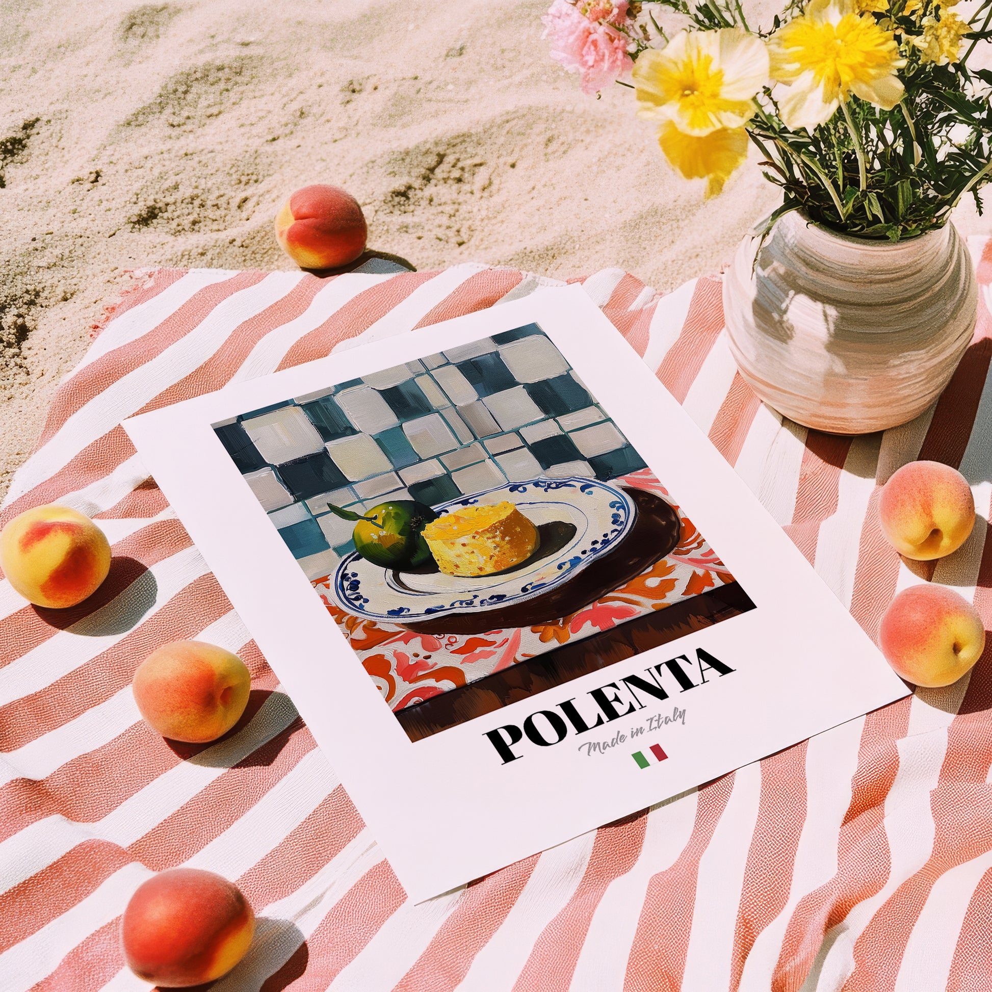 Polenta – Italian Dish, Café Poster, unframed on coastal sand
