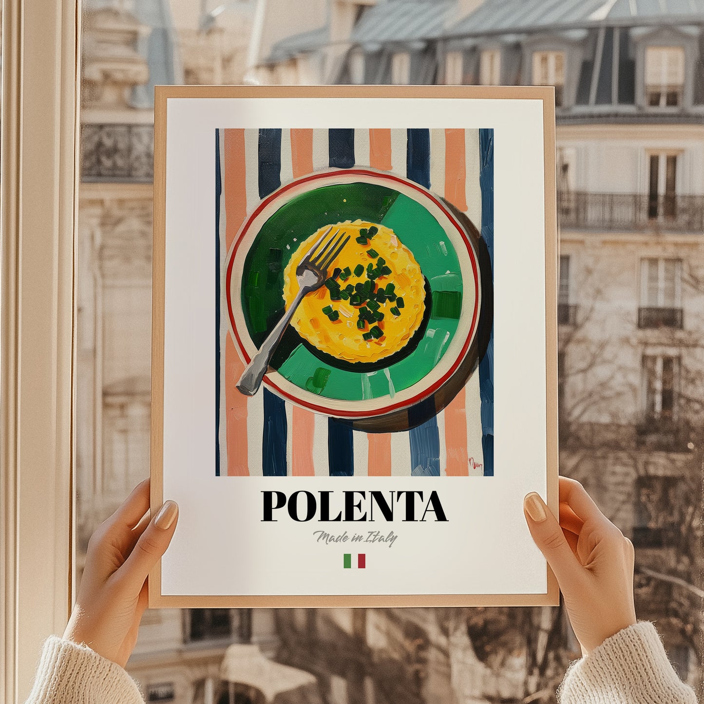 Polenta – Italian Dish, Restaurant Poster, styled in a charming Paris street view