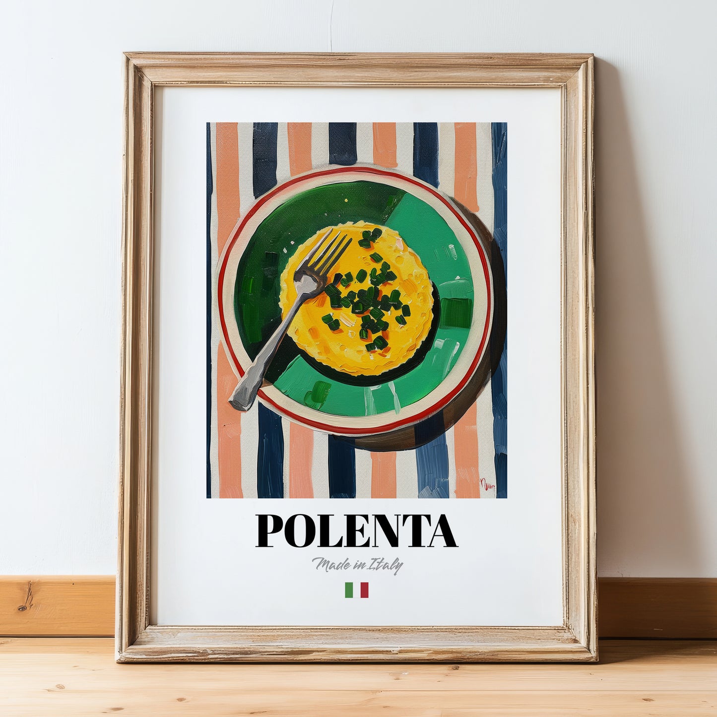 Polenta – Italian Dish, Restaurant Poster, in wooden frame leaning on the floor