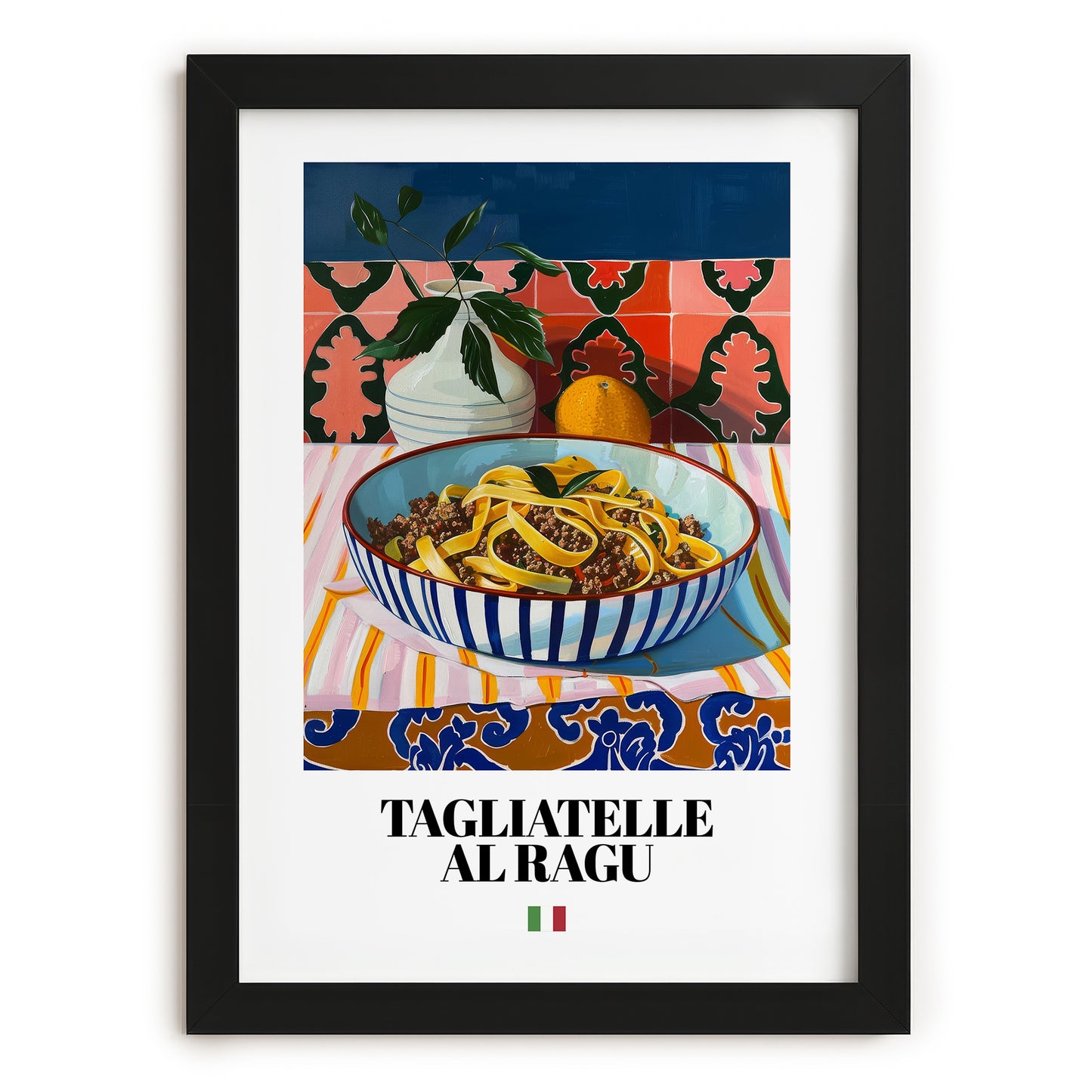 Tagliatelle al Ragu – Italian Pasta, Trattoria Illustration, in sleek black frame