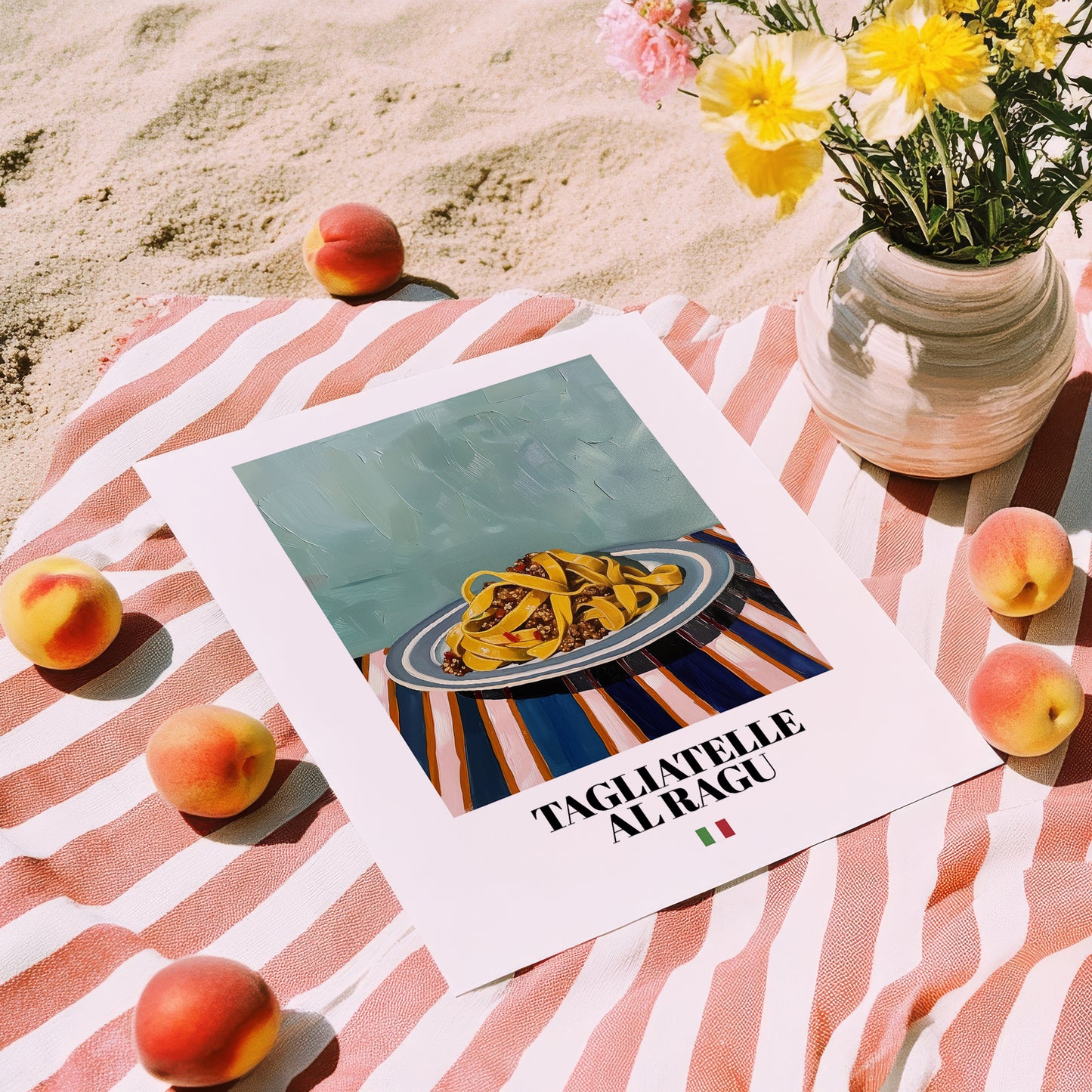 Tagliatelle al Ragu – Italian Pasta, Ristorante Painting, unframed on coastal sand