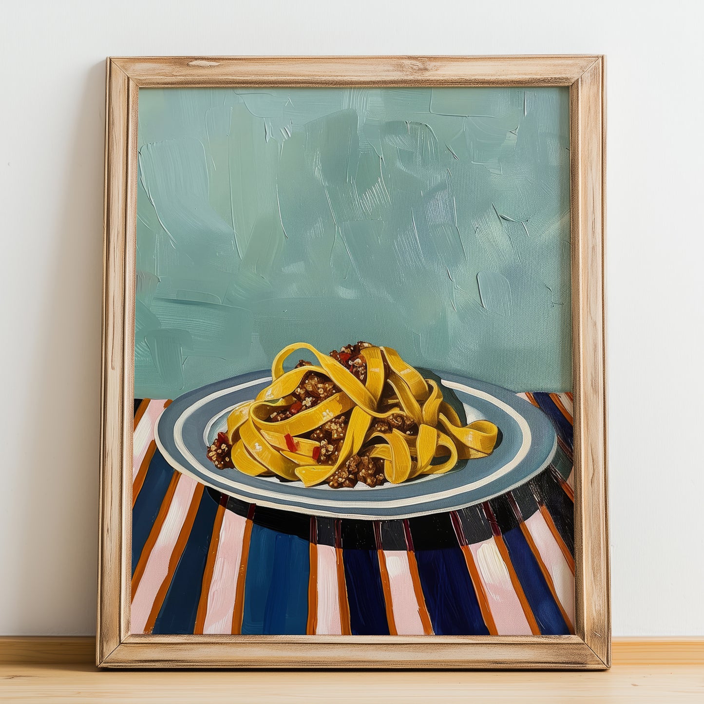 Tagliatelle al Ragu – Italian Pasta, Ristorante Painting, no-text version framed in wood
