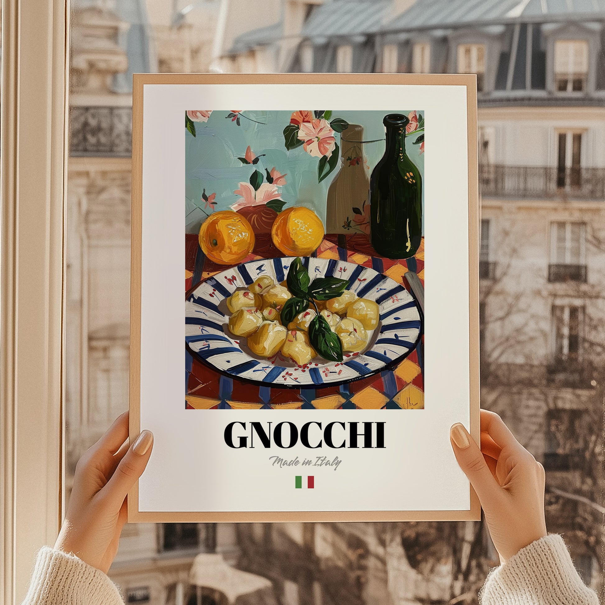 Gnocchi – Italian Pasta, Trattoria Wall Decor, styled in a charming Paris street view