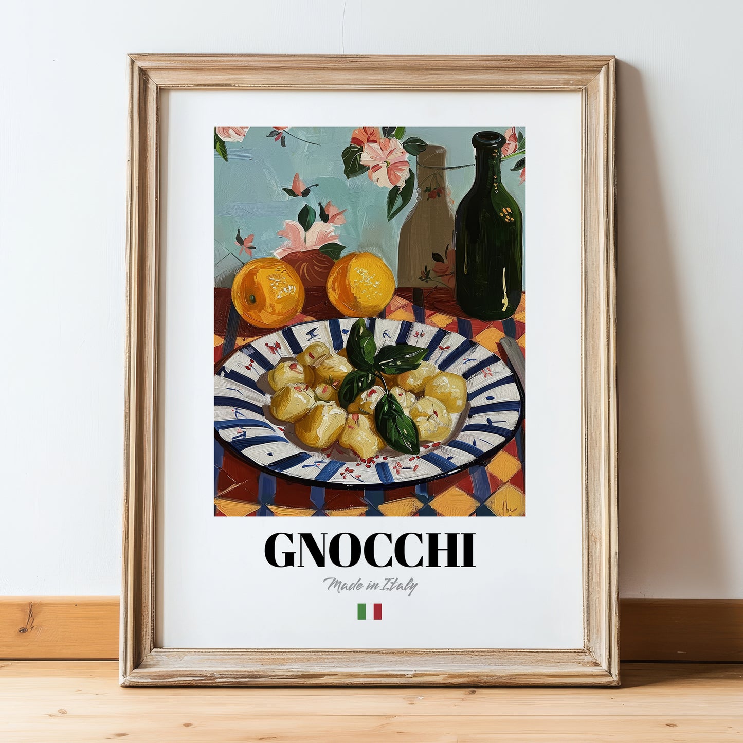 Gnocchi – Italian Pasta, Trattoria Wall Decor, in wooden frame leaning on the floor