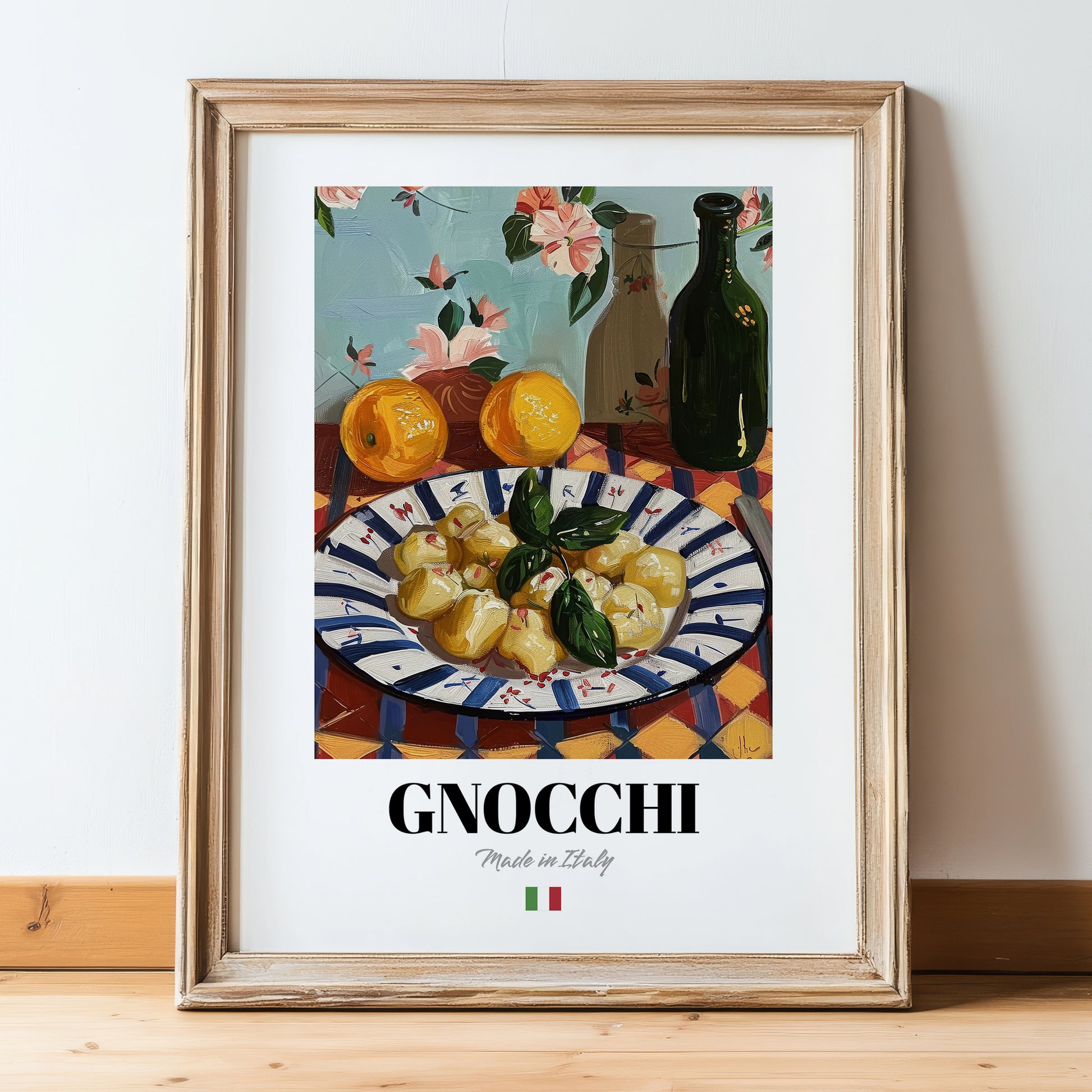 Gnocchi – Italian Pasta, Trattoria Wall Decor, in wooden frame leaning on the floor