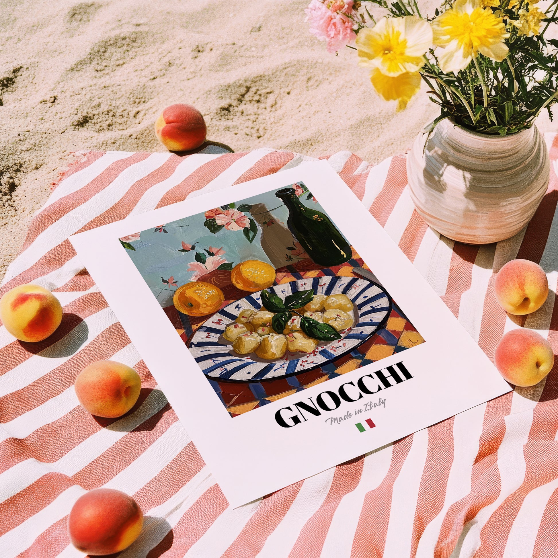 Gnocchi – Italian Pasta, Trattoria Wall Decor, unframed on coastal sand