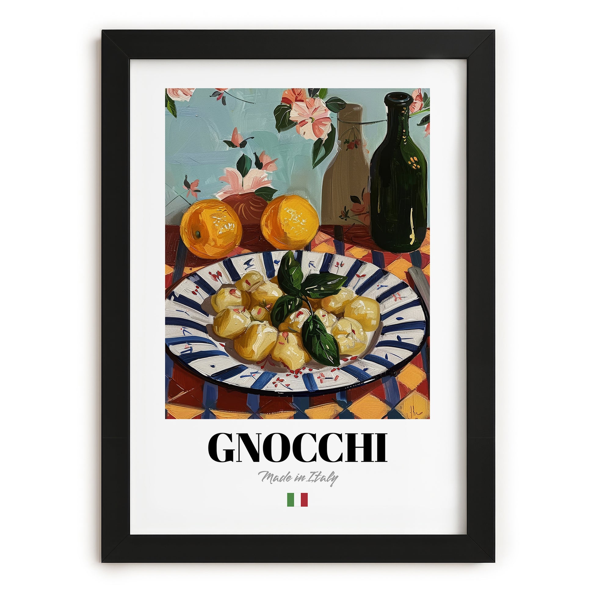 Gnocchi – Italian Pasta, Trattoria Wall Decor, in sleek black frame