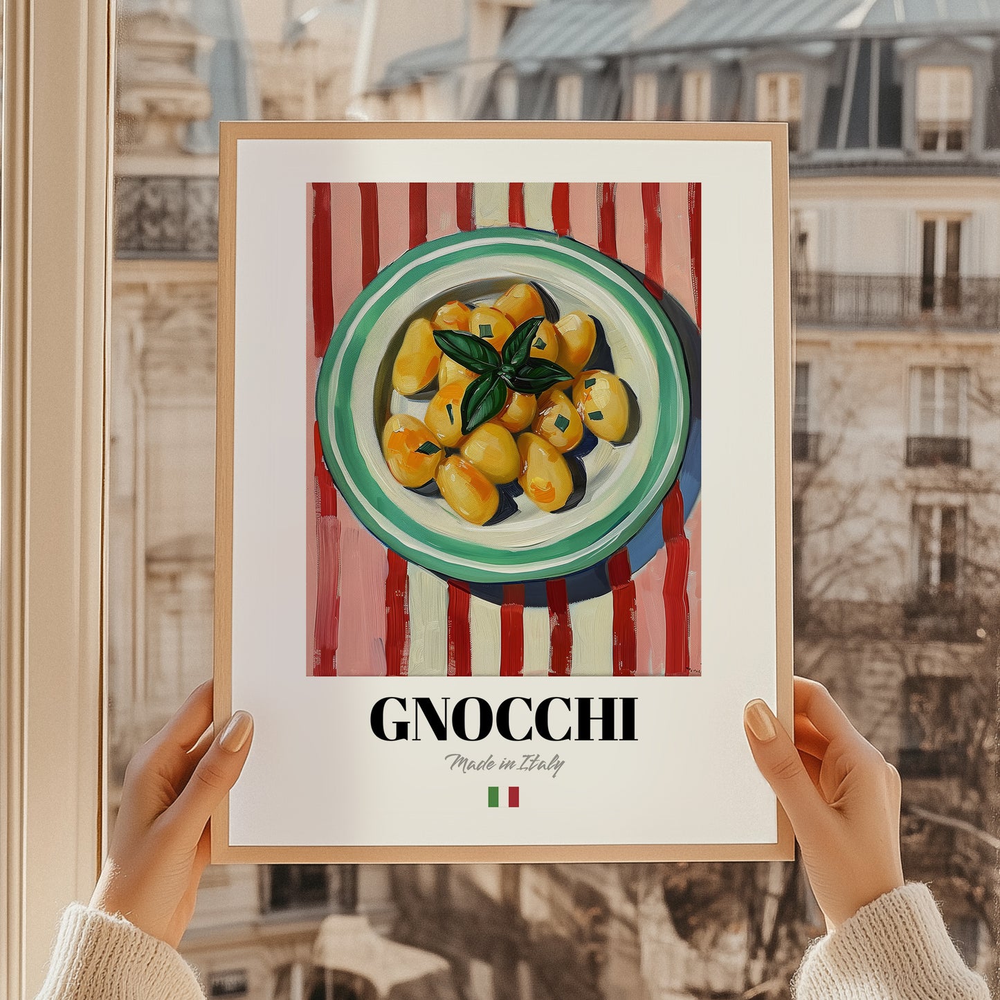 Gnocchi – Italian Pasta, Trattoria Still Life, styled in a charming Paris street view