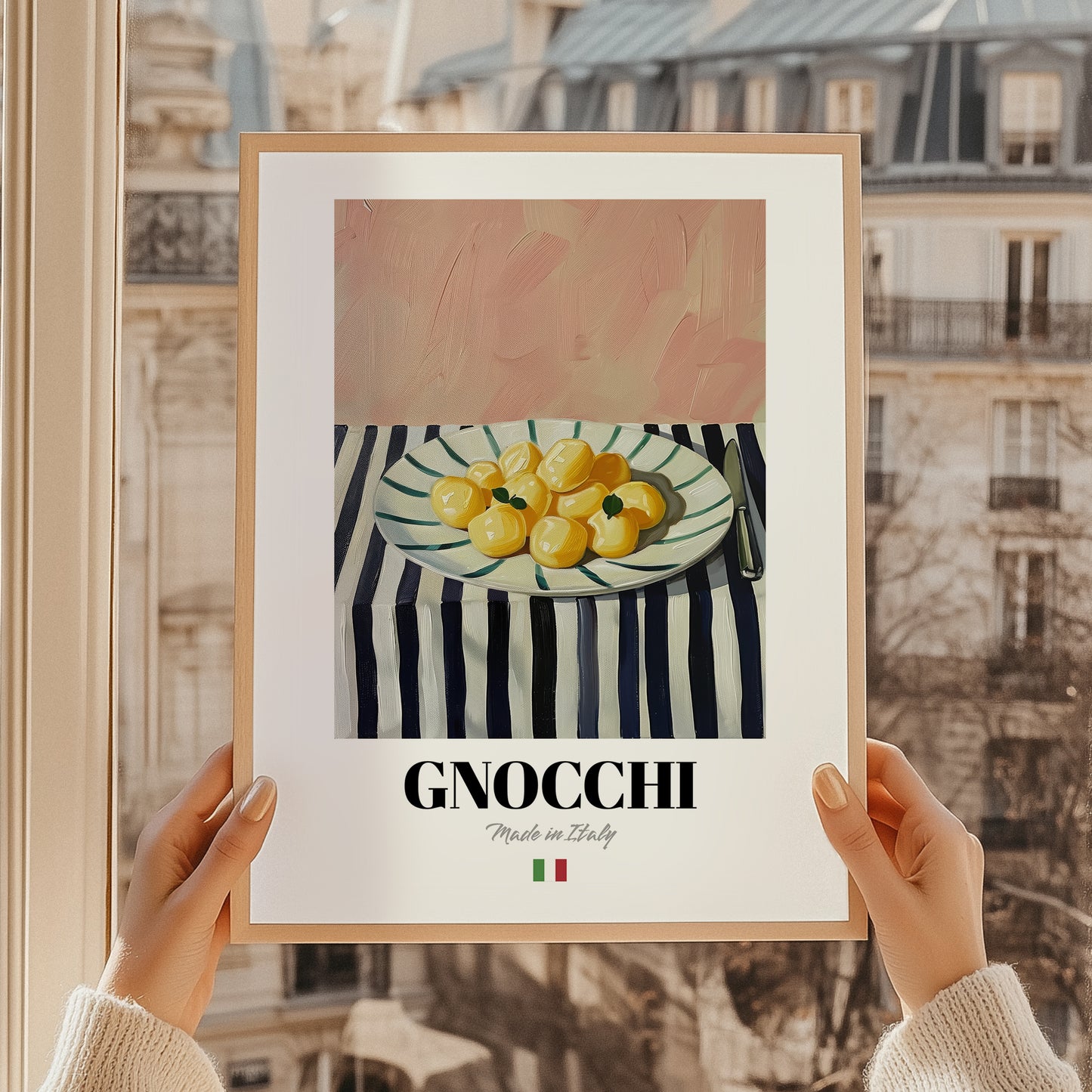 Gnocchi – Italian Pasta, Ristorante Wall Art, styled in a charming Paris street view