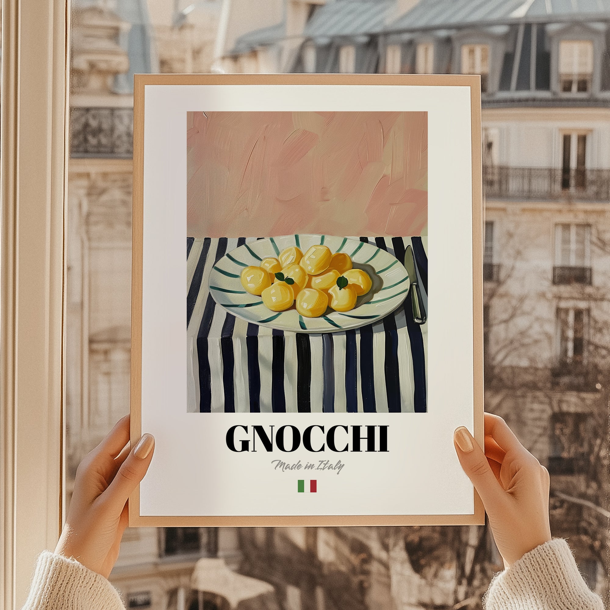 Gnocchi – Italian Pasta, Ristorante Wall Art, styled in a charming Paris street view