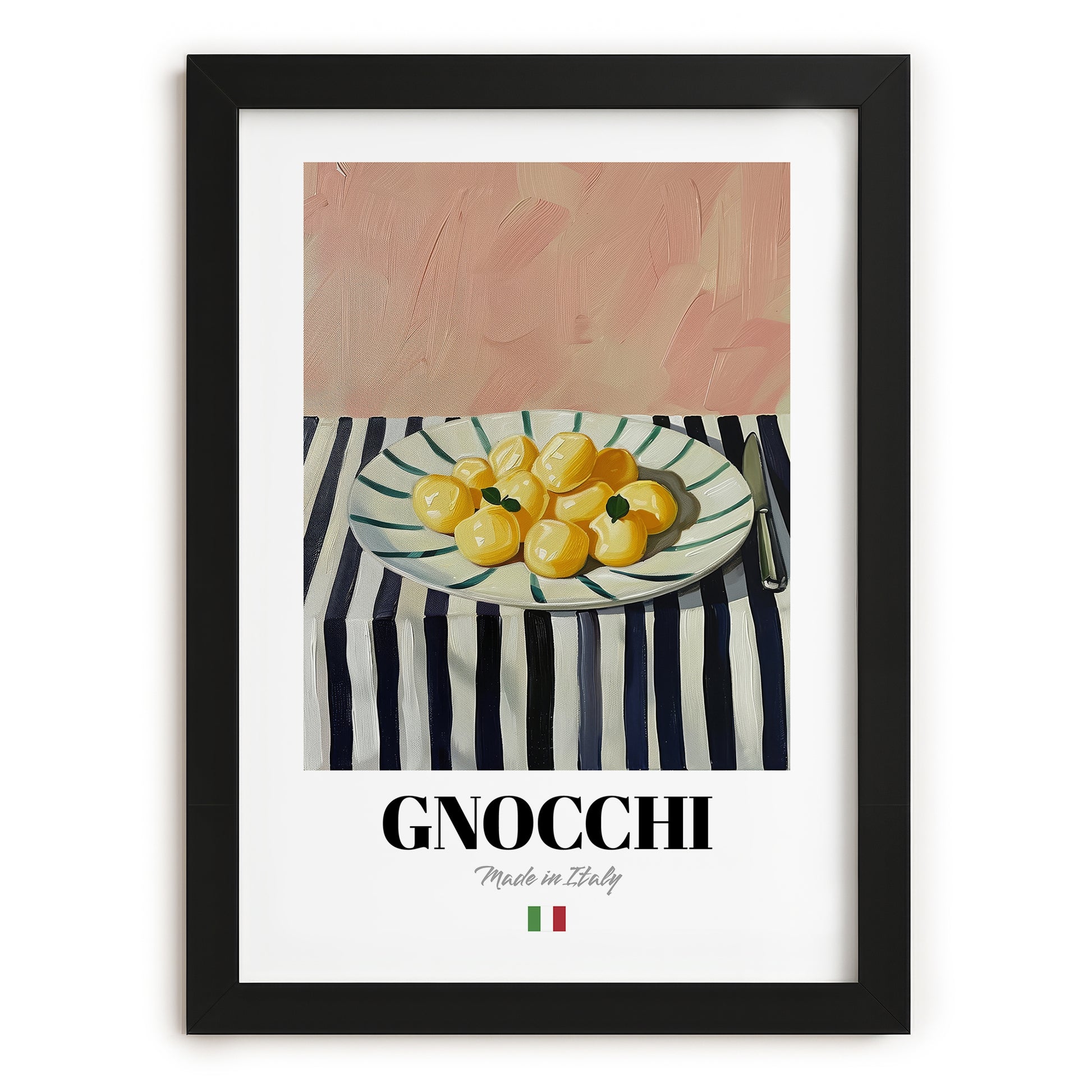 Gnocchi – Italian Pasta, Ristorante Wall Art, in sleek black frame
