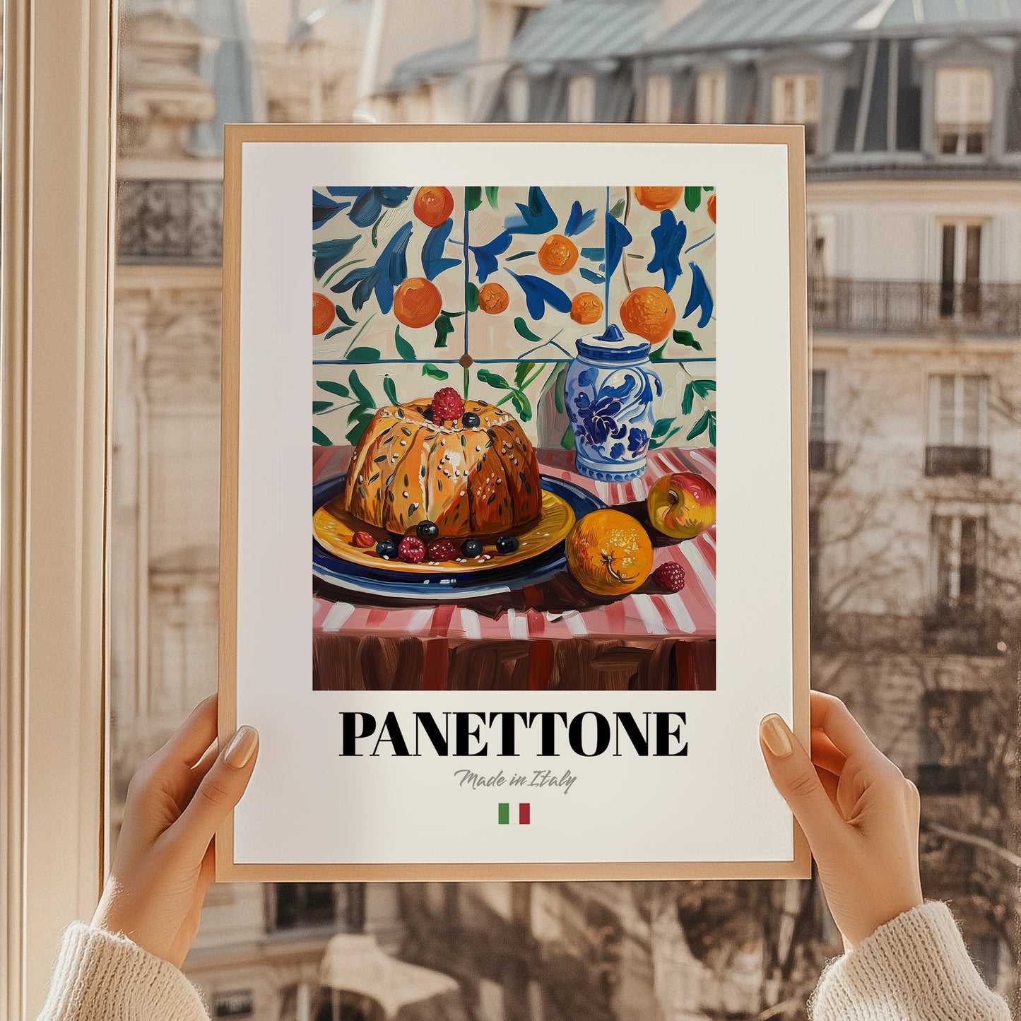 Panettone – Italian Bread Dish, Restaurant Wall Art, styled in a charming Paris street view