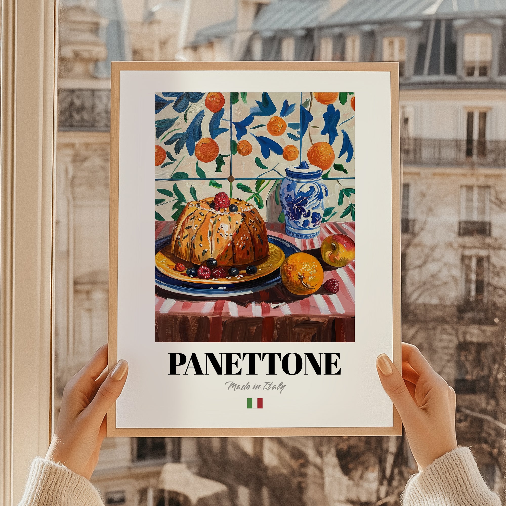 Panettone – Italian Bread Dish, Restaurant Wall Art, styled in a charming Paris street view