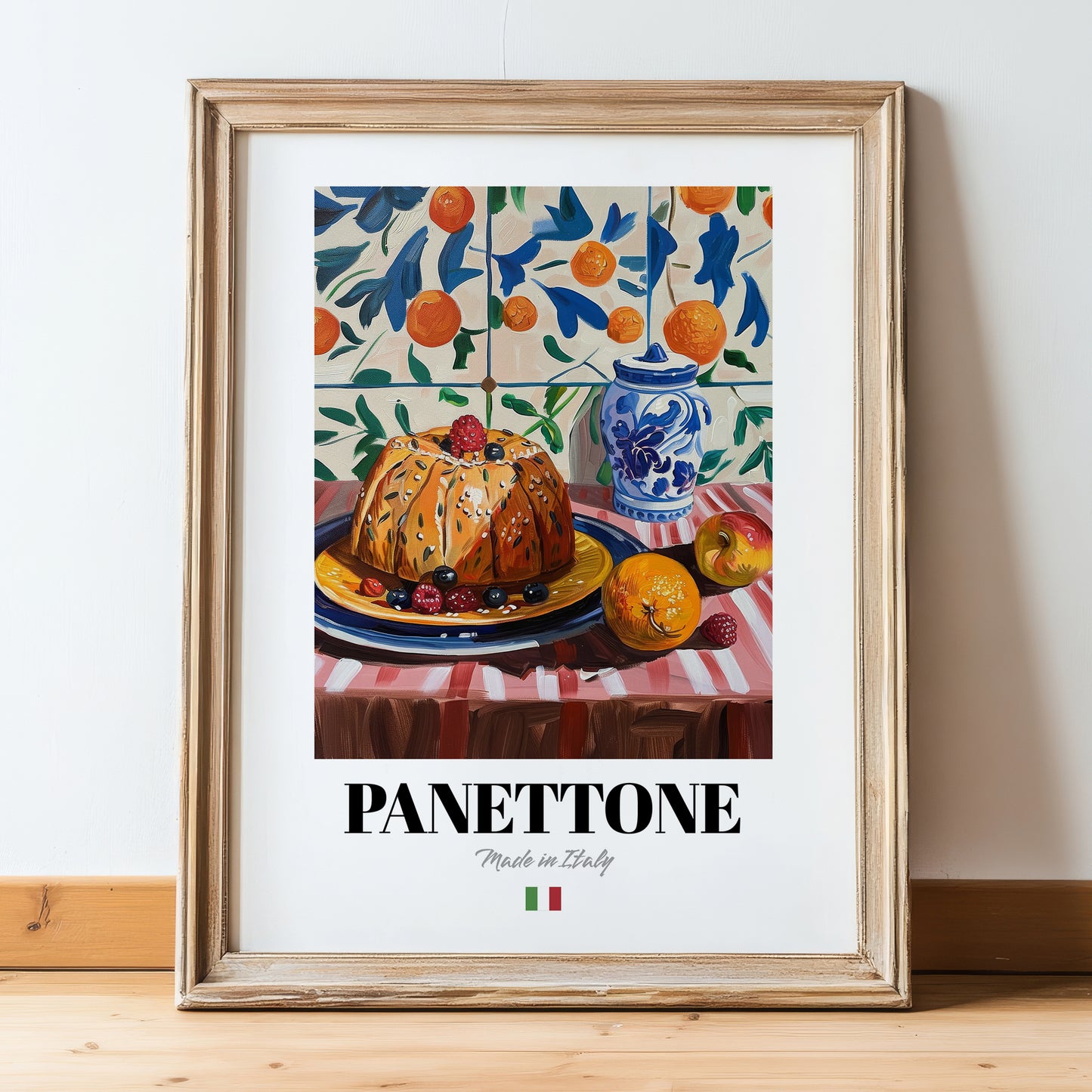 Panettone – Italian Bread Dish, Restaurant Wall Art, in wooden frame leaning on the floor