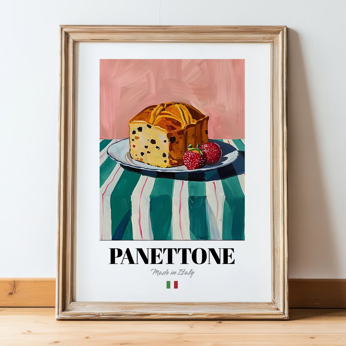 Panettone – Italian Bread Dish, Tavern Poster, in wooden frame leaning on the floor