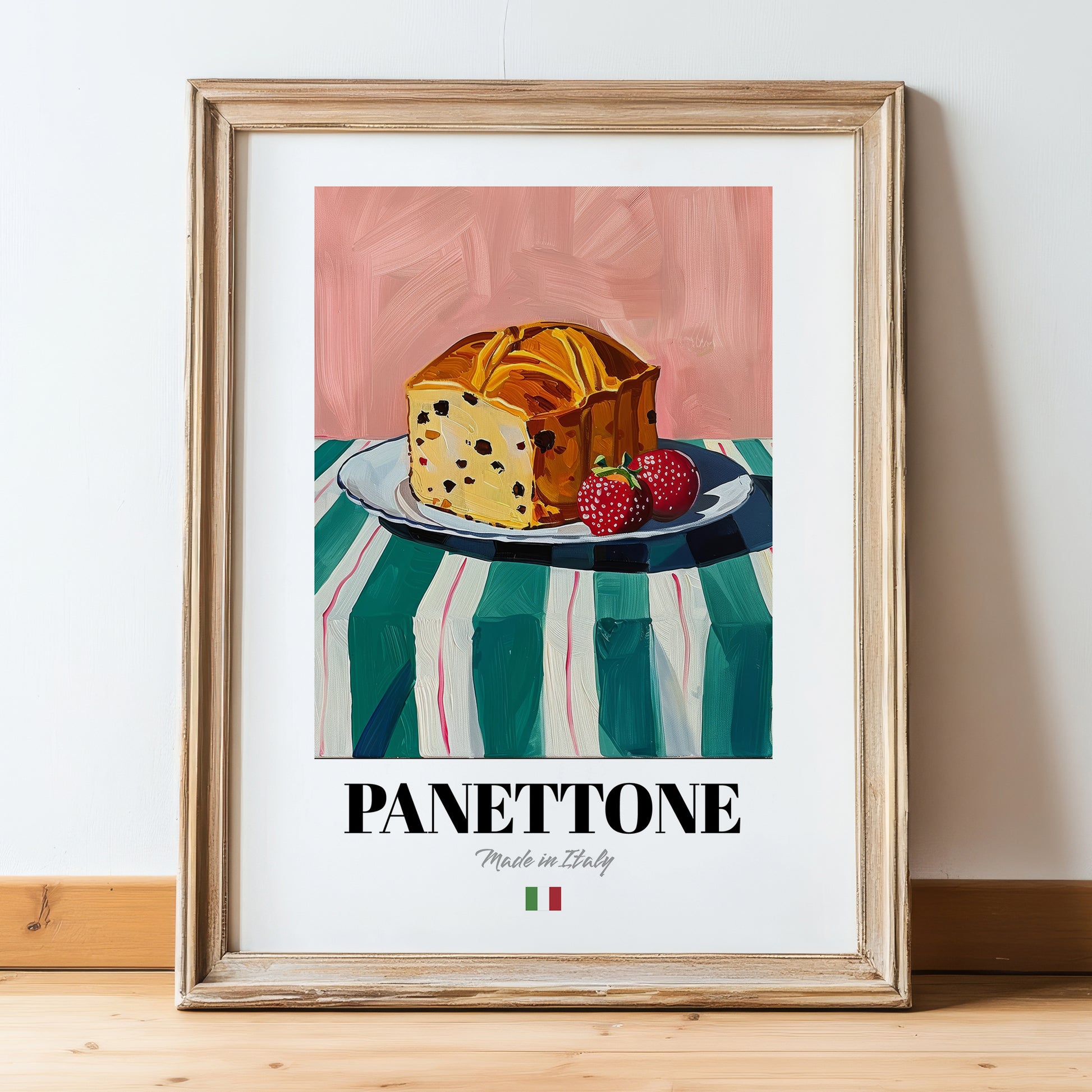 Panettone – Italian Bread Dish, Tavern Poster, in wooden frame leaning on the floor