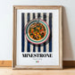 Minestrone – Italian Soup Dish, Brasserie Illustration, in wooden frame leaning on the floor
