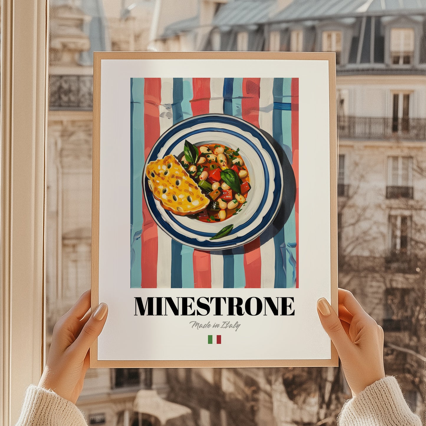 Minestrone – Italian Soup Dish, Café Painting, styled in a charming Paris street view