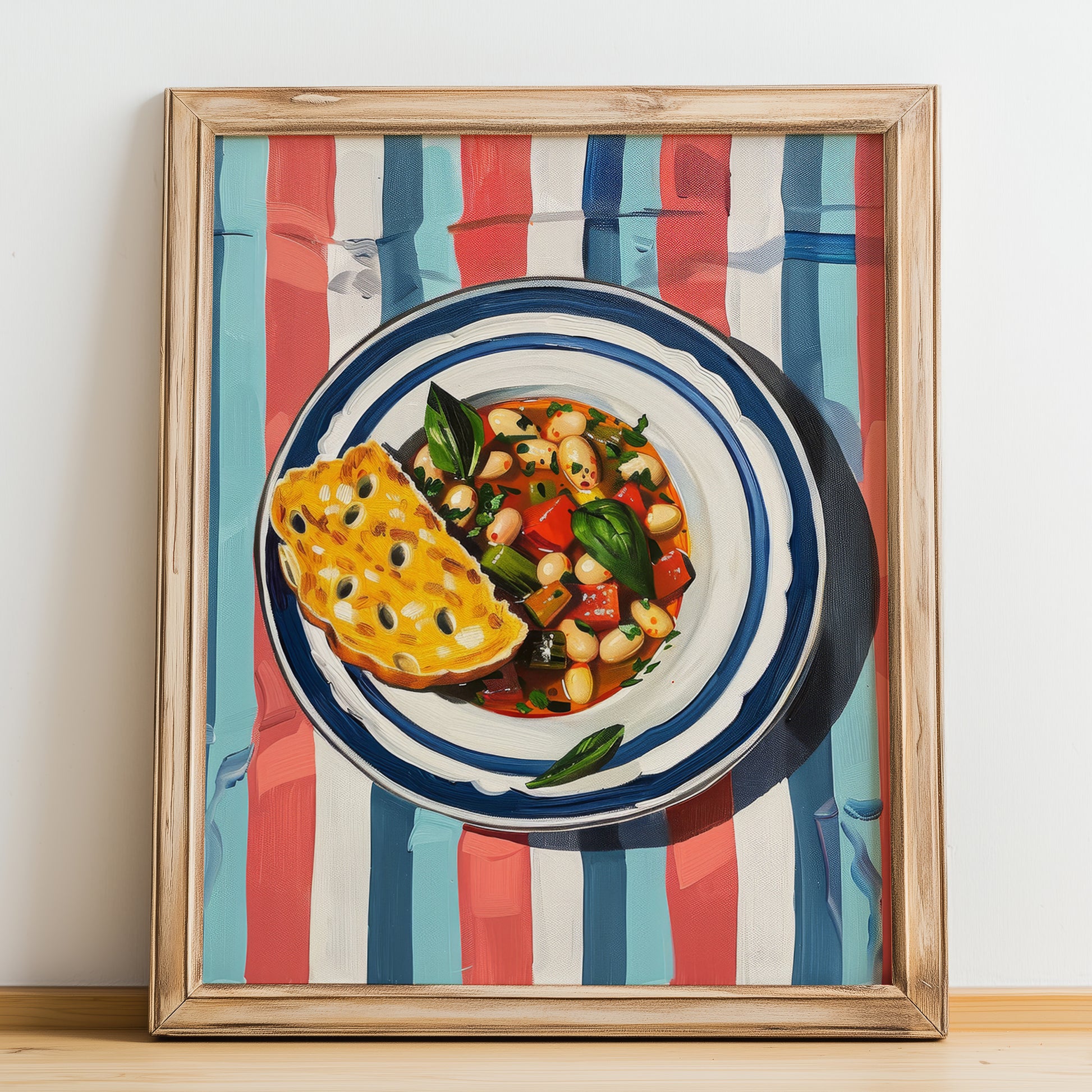 Minestrone – Italian Soup Dish, Café Painting, no-text version framed in wood