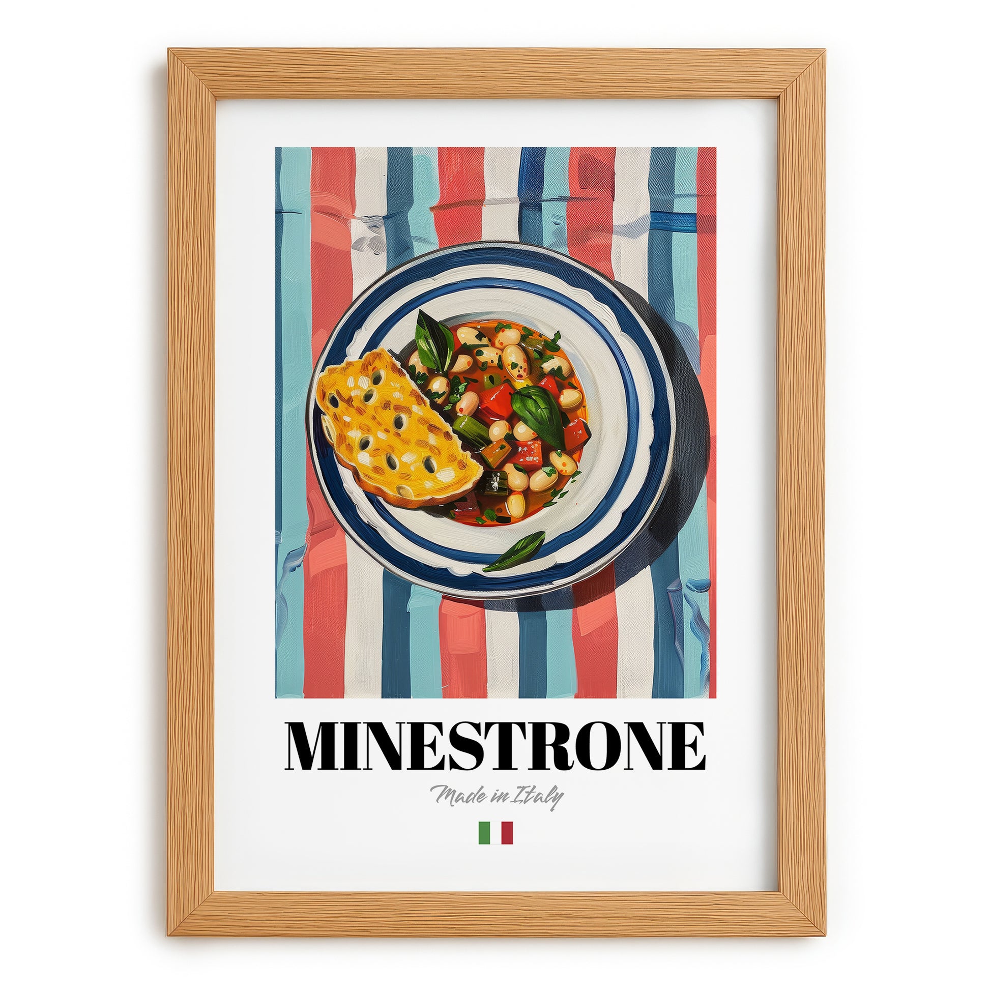 Minestrone – Italian Soup Dish, Café Painting, set in oak frame